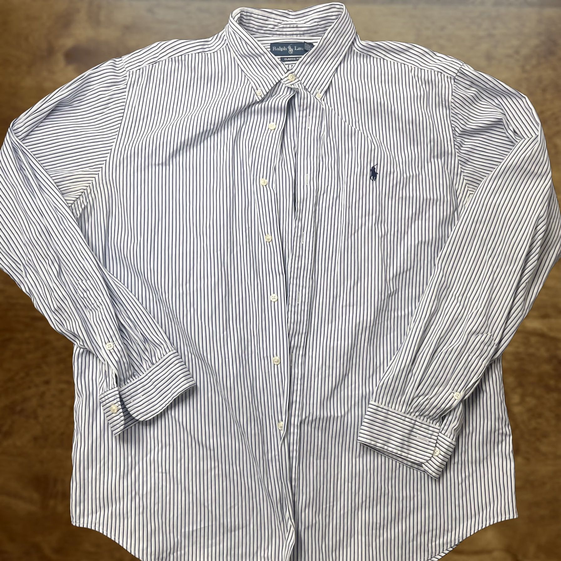 Ralph Lauren Ralph Lauren Dress Shirt Mens XL Blue Stripe Long Sleeve Button Down Classic Fit Shirt Size 46R - 1 Thumbnail