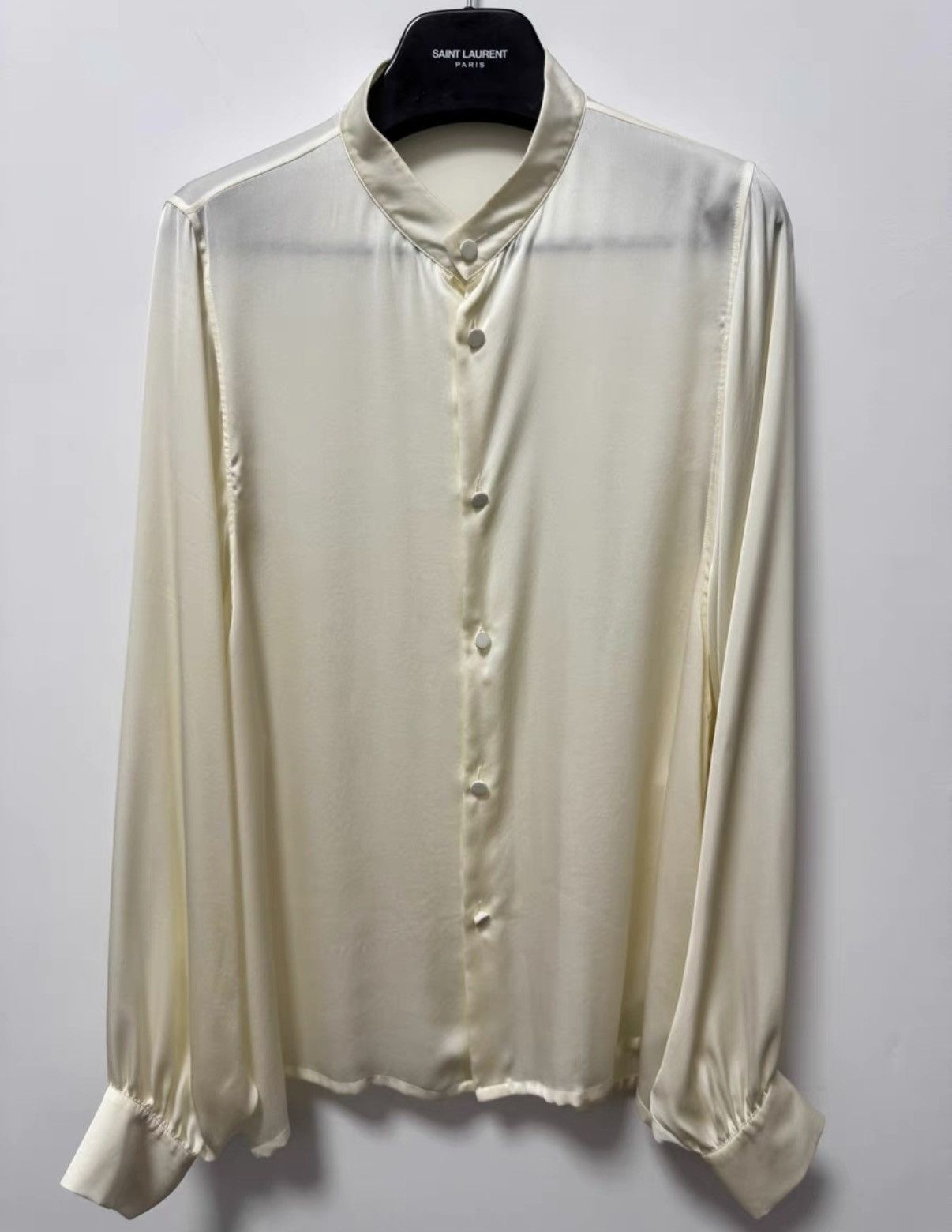 Saint Laurent Paris Saint Laurent 23SS Runway Pleated Henley Collar Silk Shirt Size US M / EU 48-50 / 2 - 1 Thumbnail