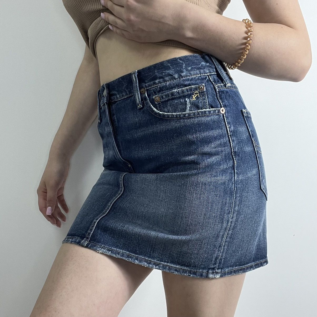 Japanese Brand × Polo Ralph Lauren × Ralph Lauren Vintage Jeans Polo Ralph Lauren distressed Denim mini skirt Size 33" - 2 Thumbnail