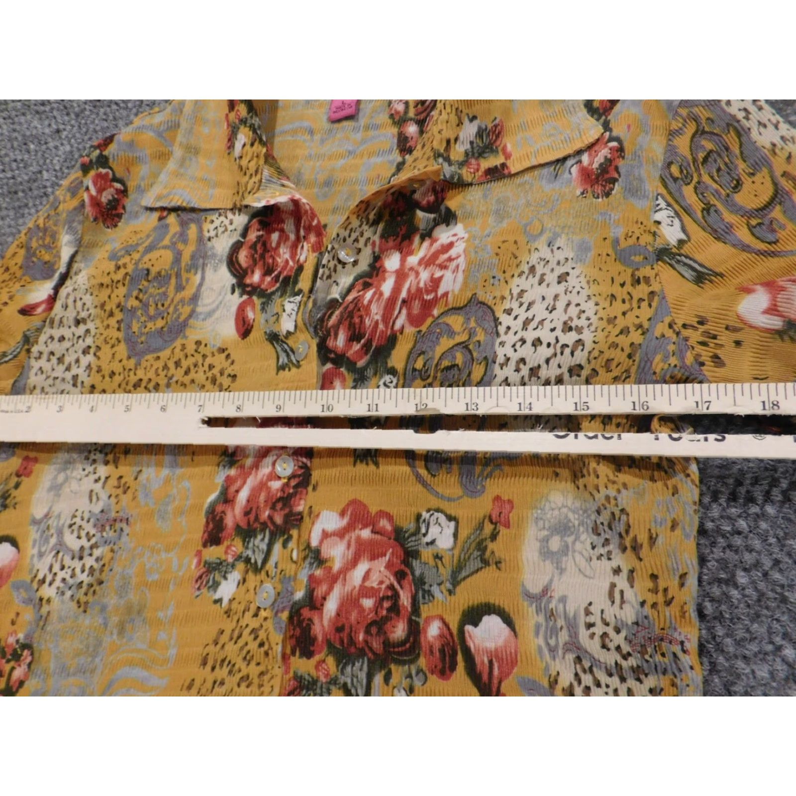 Vintage Fuchsia Womens Blouse Button-Up Short Sleeve Floral Yellow L Regular Cotton? (Note: Original materials mention Polyester/Rayon; no Cotton in original) Size L / US 10 / IT 46 - 5 Thumbnail