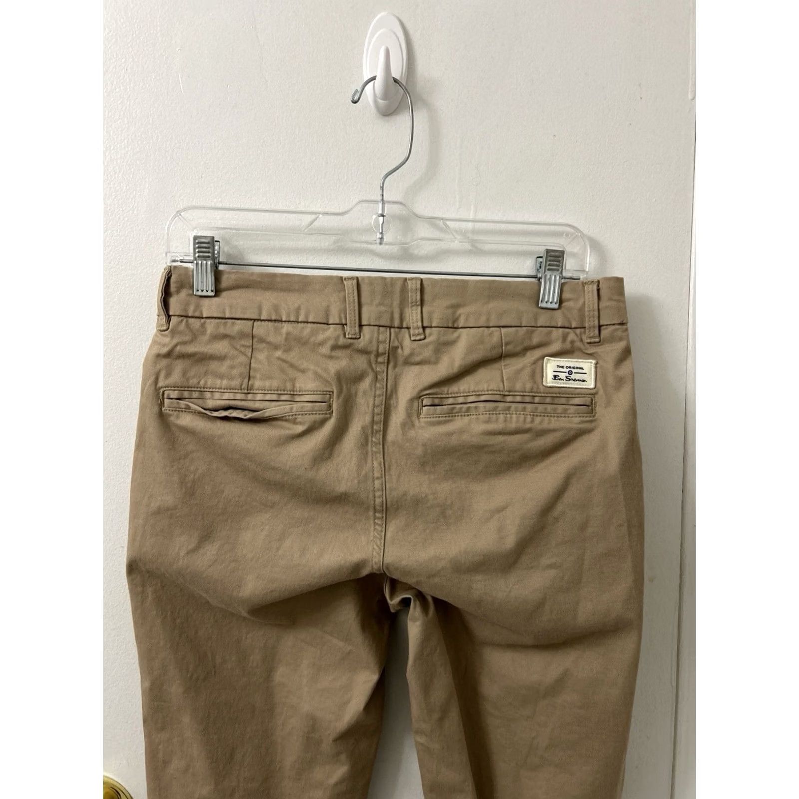 Ben Sherman Ben Sherman Chino Pants Mens 30x32 Khaki Slim Fit Tan Cotton Spandex Tapered Flat Front Logo Zipper Pockets Casual Workwear Size US 30 / EU 46 - 7 Thumbnail