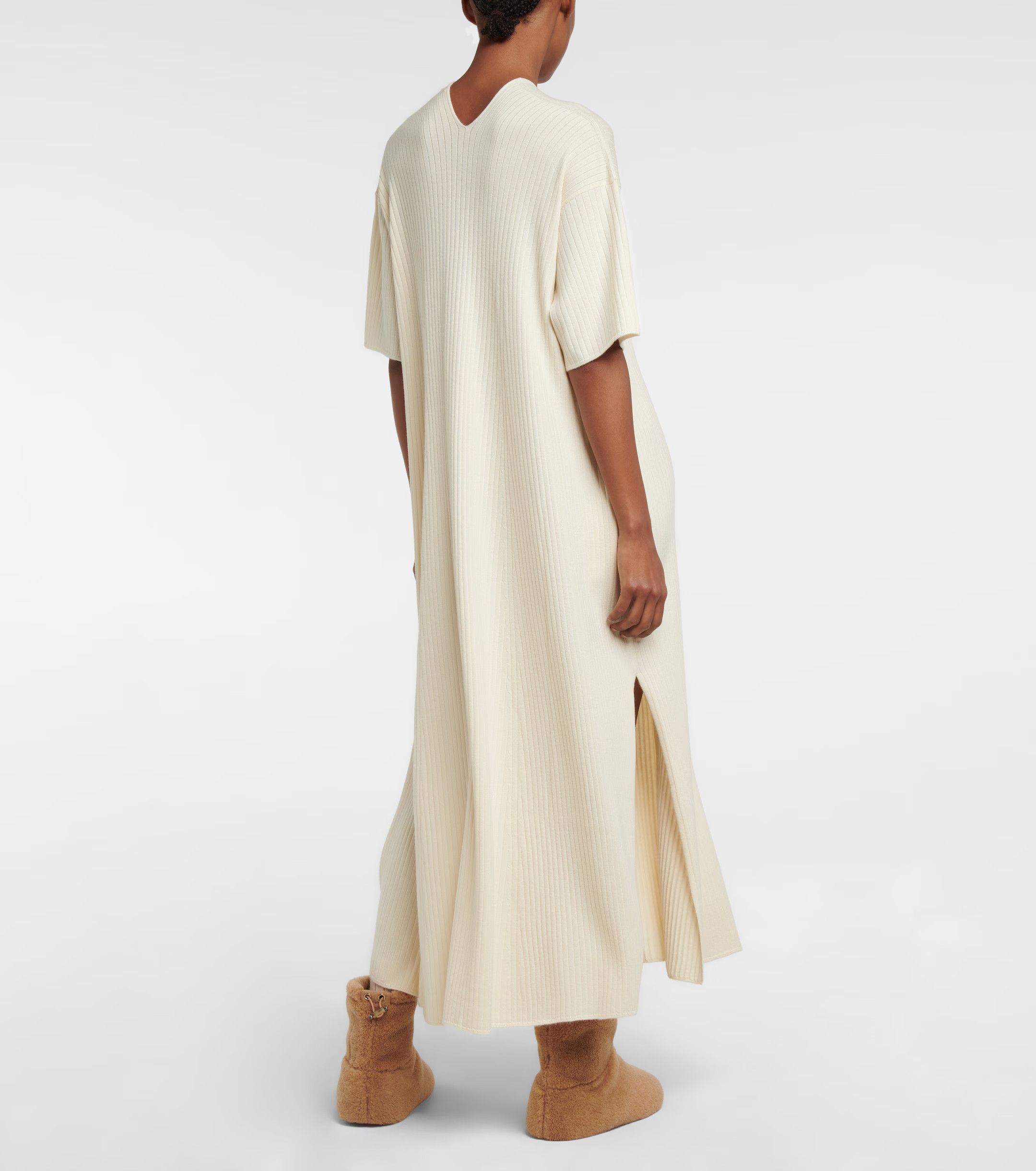 Loro Piana o1srvl11e1024 Cocooning V-Neck Midi Dress in Off White Size S / US 4 / IT 40 - 3 Thumbnail