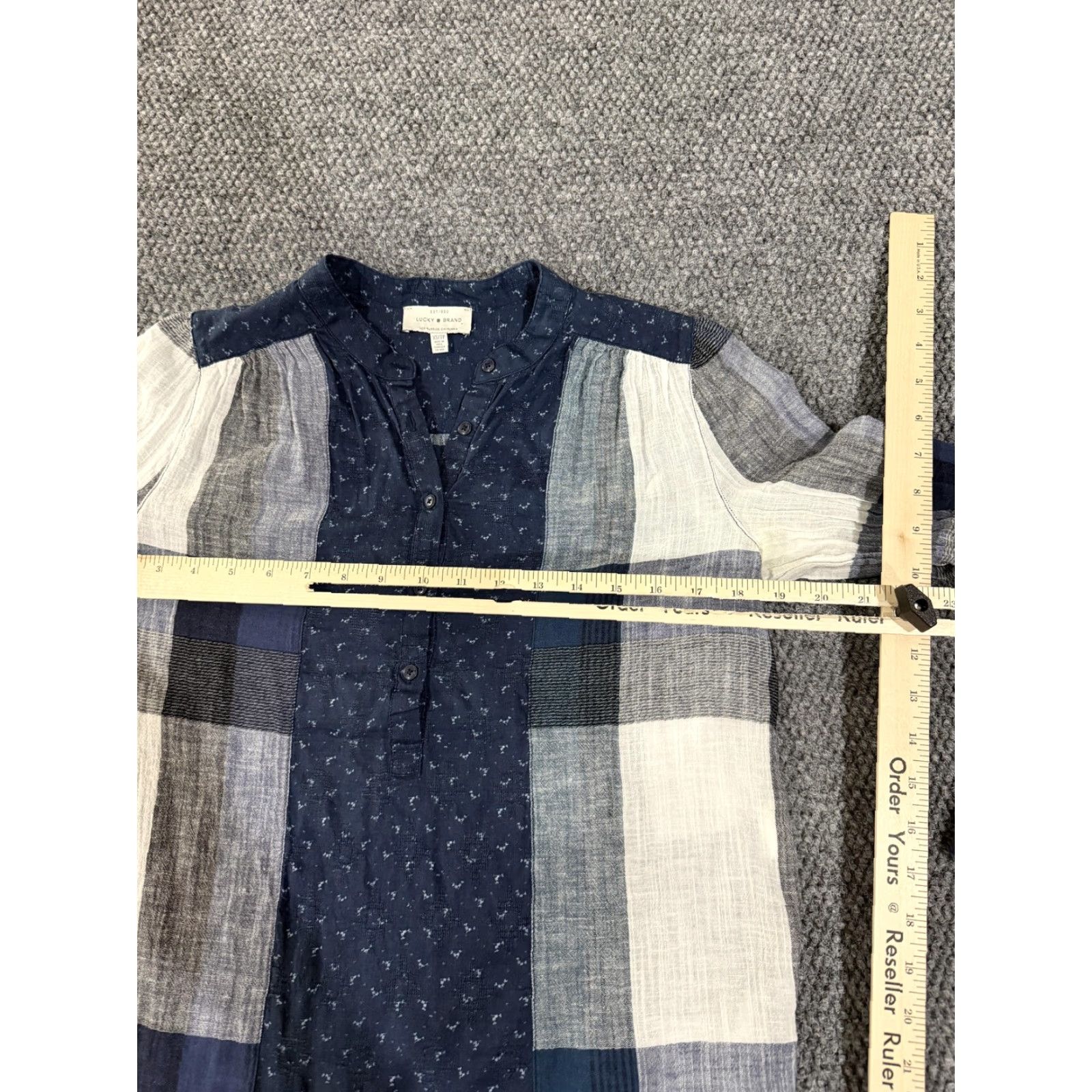 Lucky Brand Lucky Brand Shirt Womens XS Blue Plaid Patchwork Henley Long Sleeve Tunic Top Size XS / US 0-2 / IT 36-38 - 4 Thumbnail