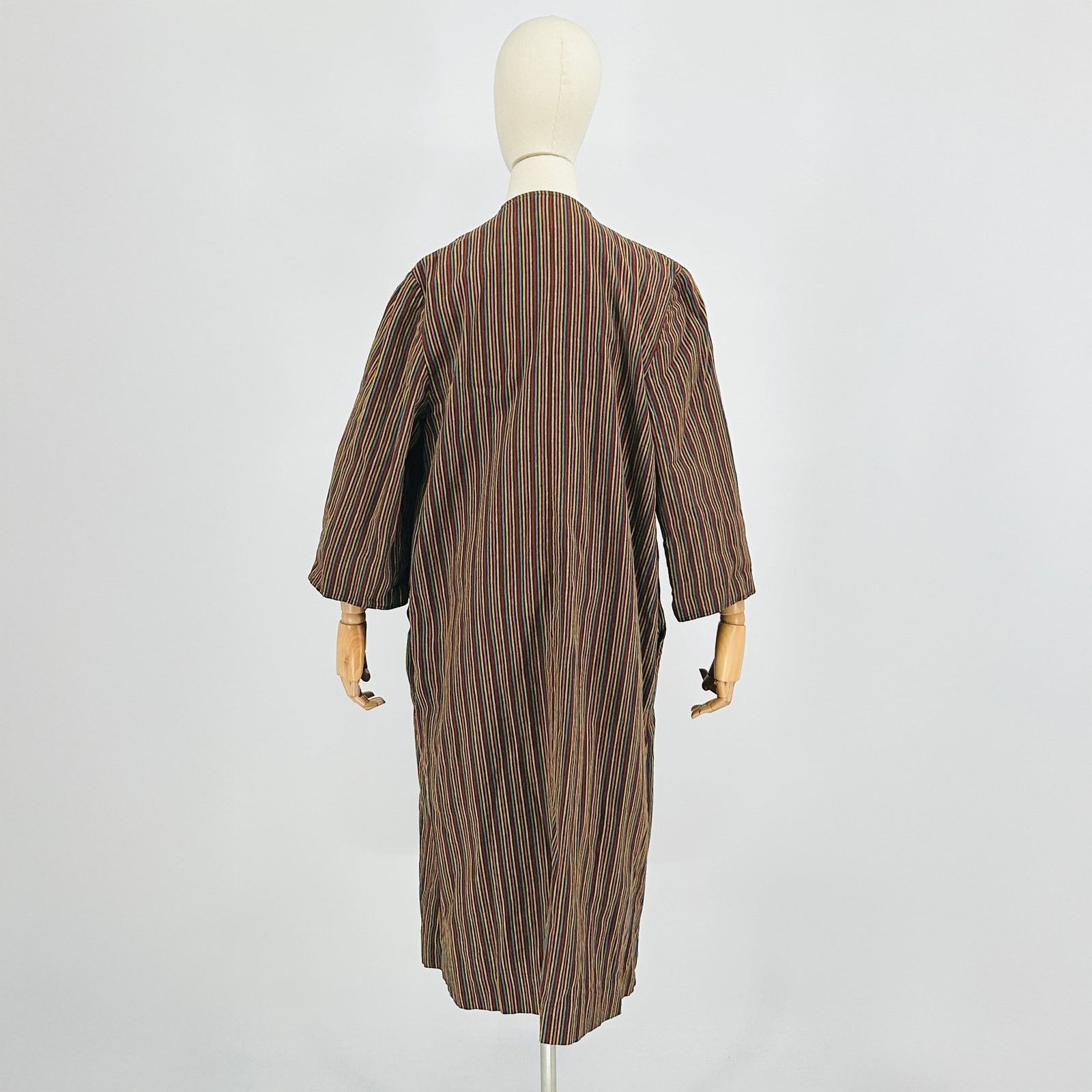 Handmade 80s Handmade Denim Black Rainbow Striped Long Coat Duster Size L / US 10 / IT 46 - 5 Thumbnail