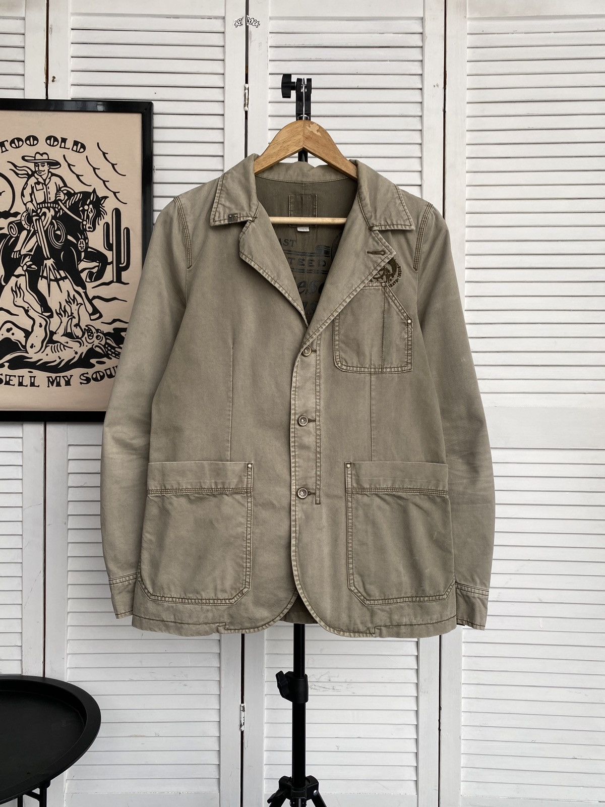 Diesel × Vintage Vintage Diesel Workwear Blazer Jacket Faded Khaki Military Size US S / EU 44-46 / 1 - 3 Thumbnail