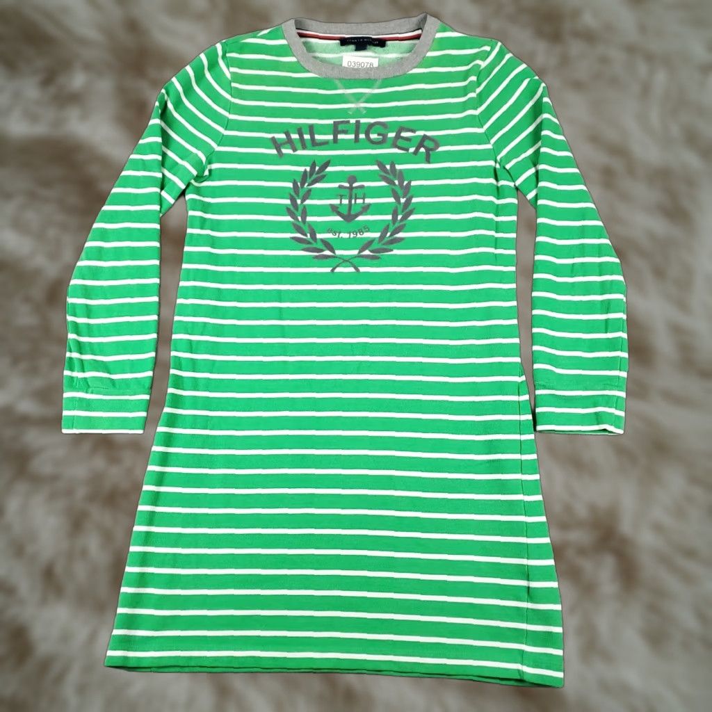 Tommy Hilfiger Tommy Hilfiger Shirt Dress Womens Small Green Striped Long Sleeve Pullover Size S / US 4 / IT 40 - 1 Thumbnail