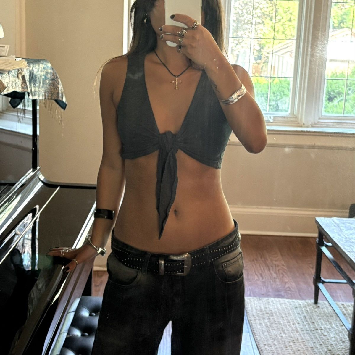 Vintage Vintage Forest Green Tie Front Crop Top Size XS / US 0-2 / IT 36-38 - 1 Thumbnail