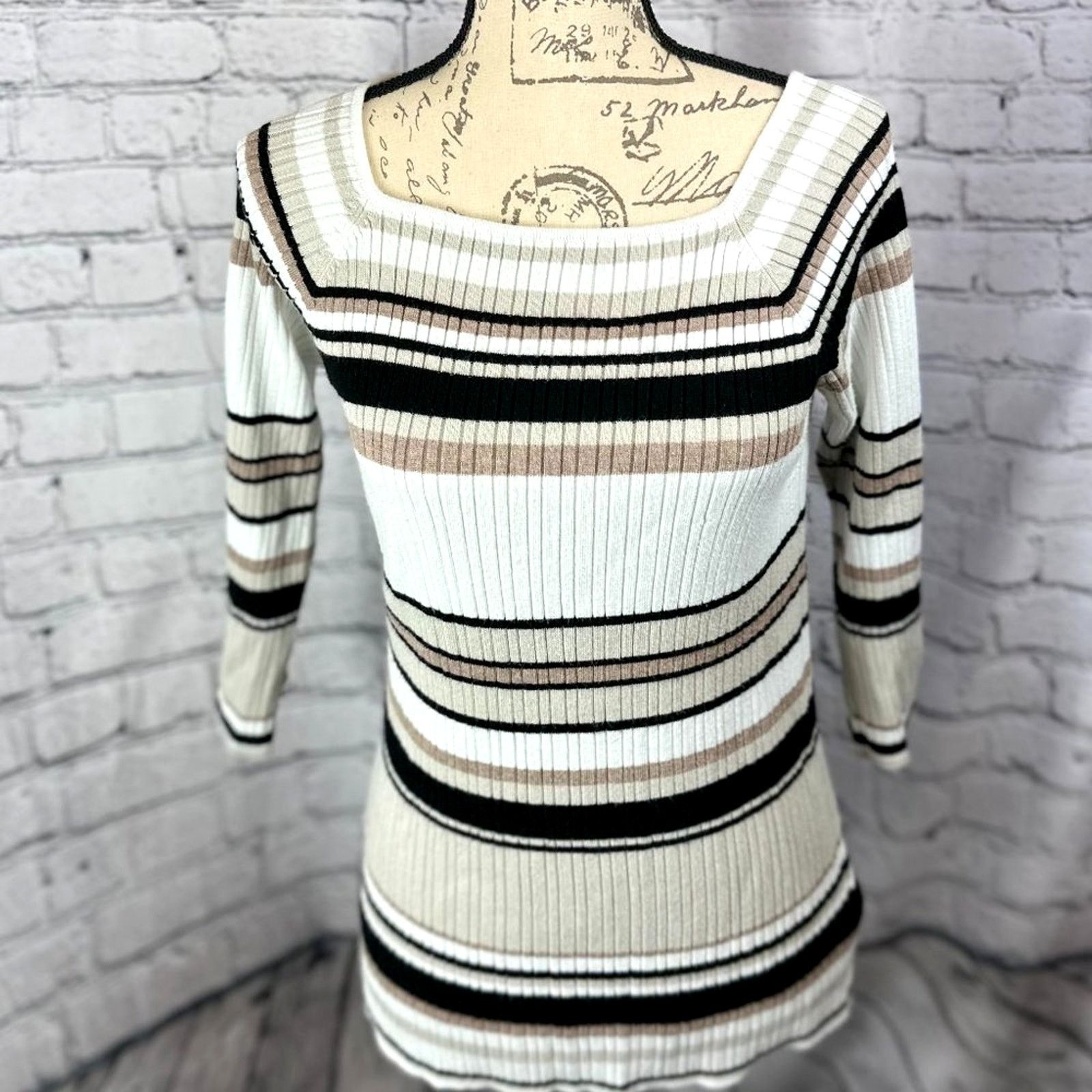 Other Linda Matthews Pullover Striped Sweater Square Neck L Size L / US 10 / IT 46 - 2 Thumbnail