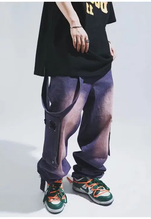 image of Punk Cargo Jeans Men Hip Hop Denim Trousers in Purple (Size 39)