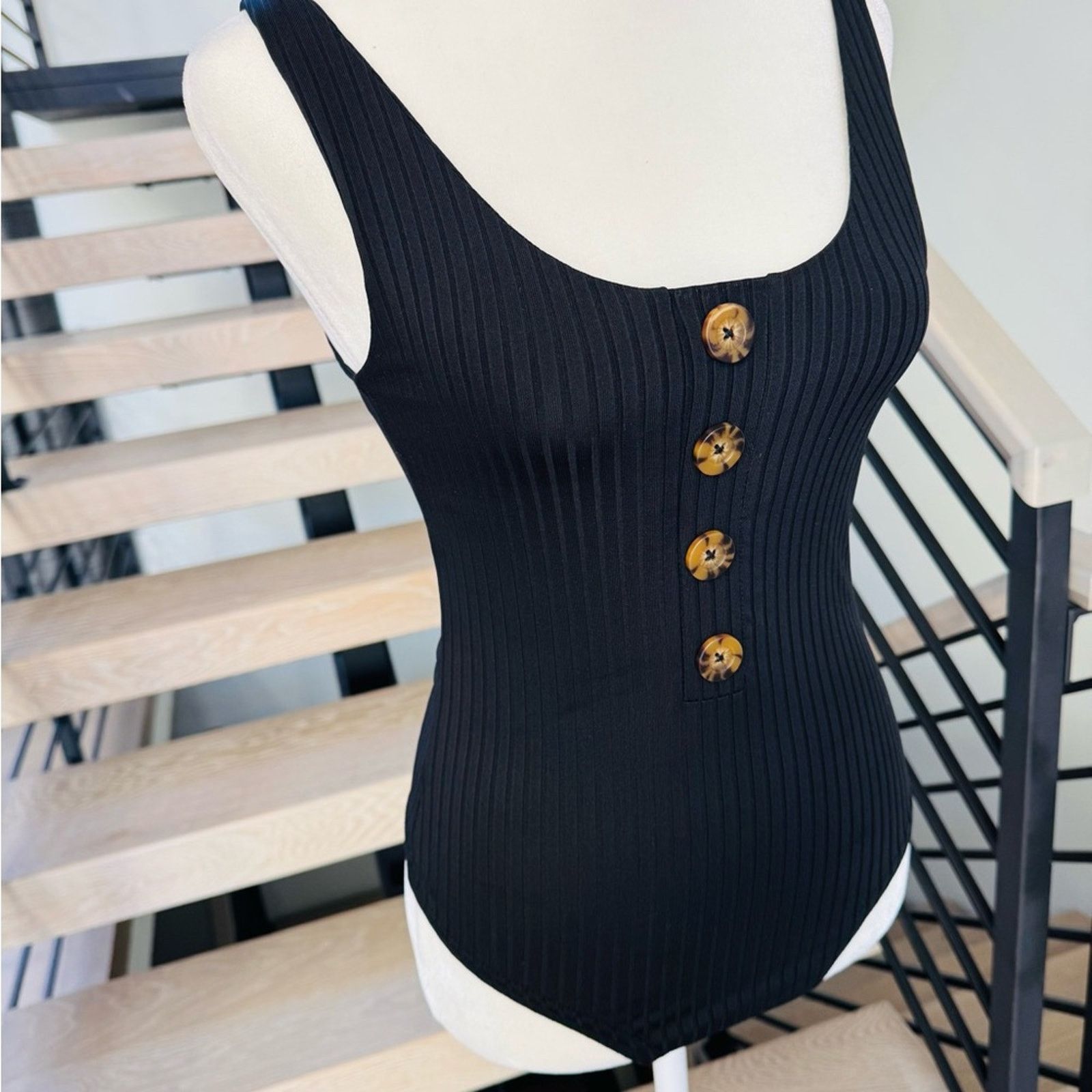 Other New Y2K Black Ribbed Swimsuit with Button Accents size XS Size XS / US 0-2 / IT 36-38 - 2 Thumbnail