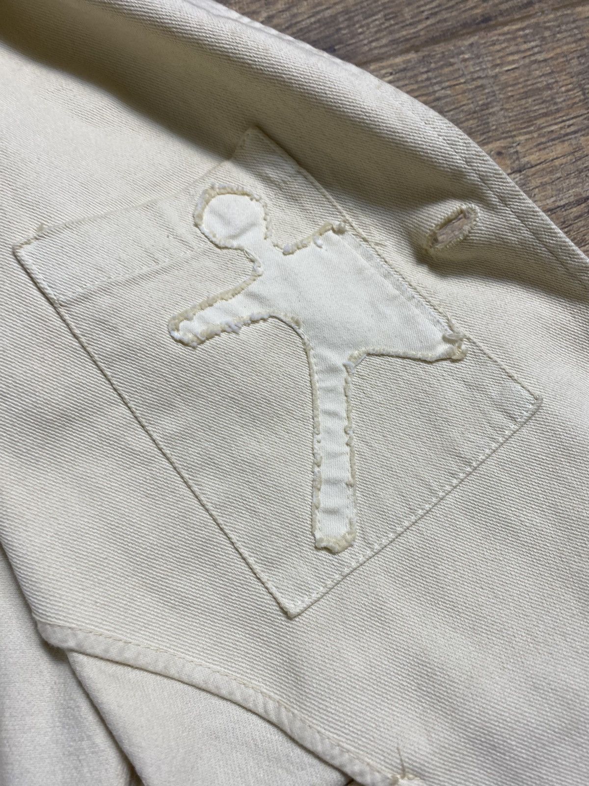 Japanese Brand Rare Icone Italy Deconstructed Denim Art Blazer Cream Size 46S - 12 Thumbnail