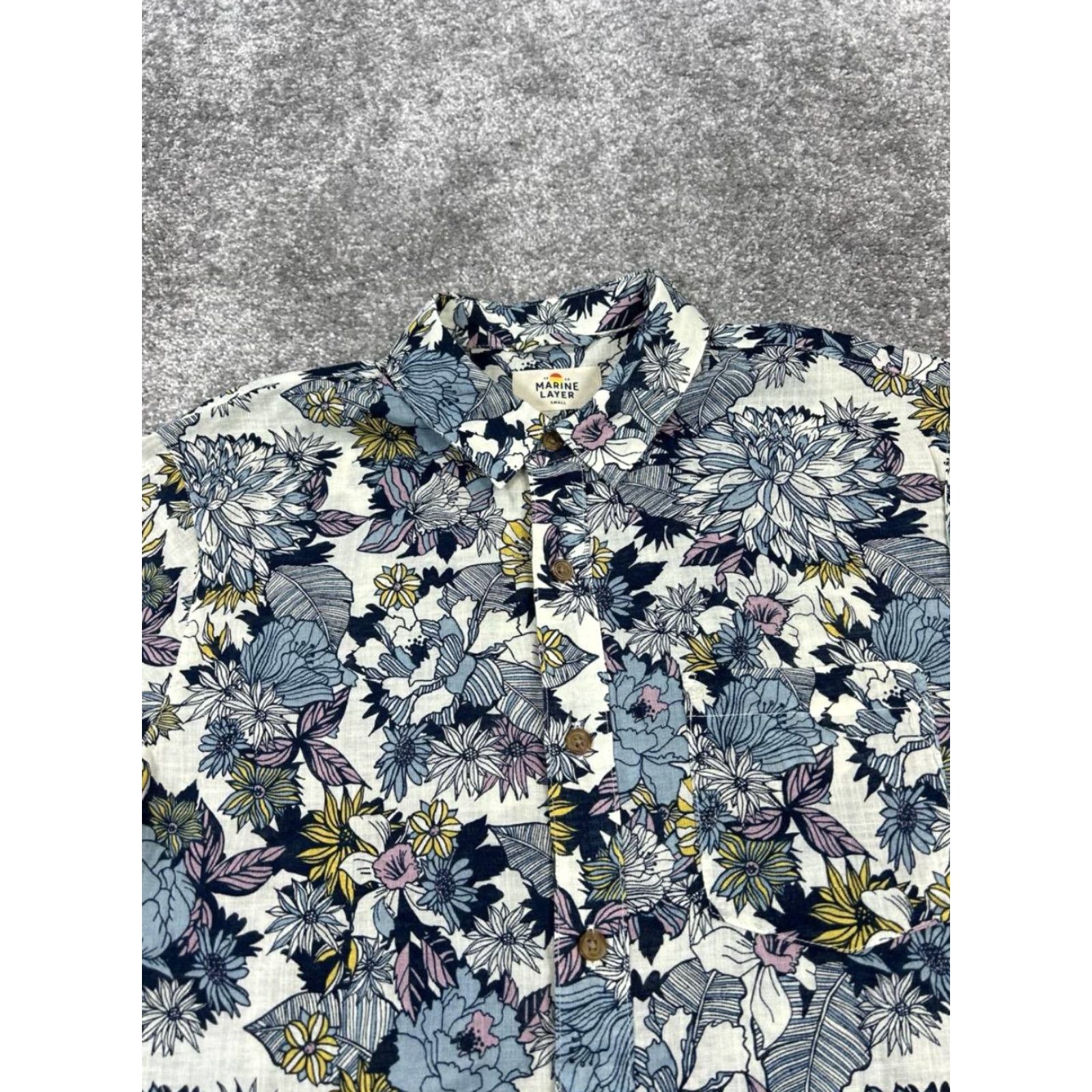 Marine Layer Marine Layer Button-Up Floral Cotton Short Sleeve Button-Down Collared Shirt Navy Blue Pink Yellow Mens L Spring Summer Casual Size US L / EU 52-54 / 3 - 2 Thumbnail