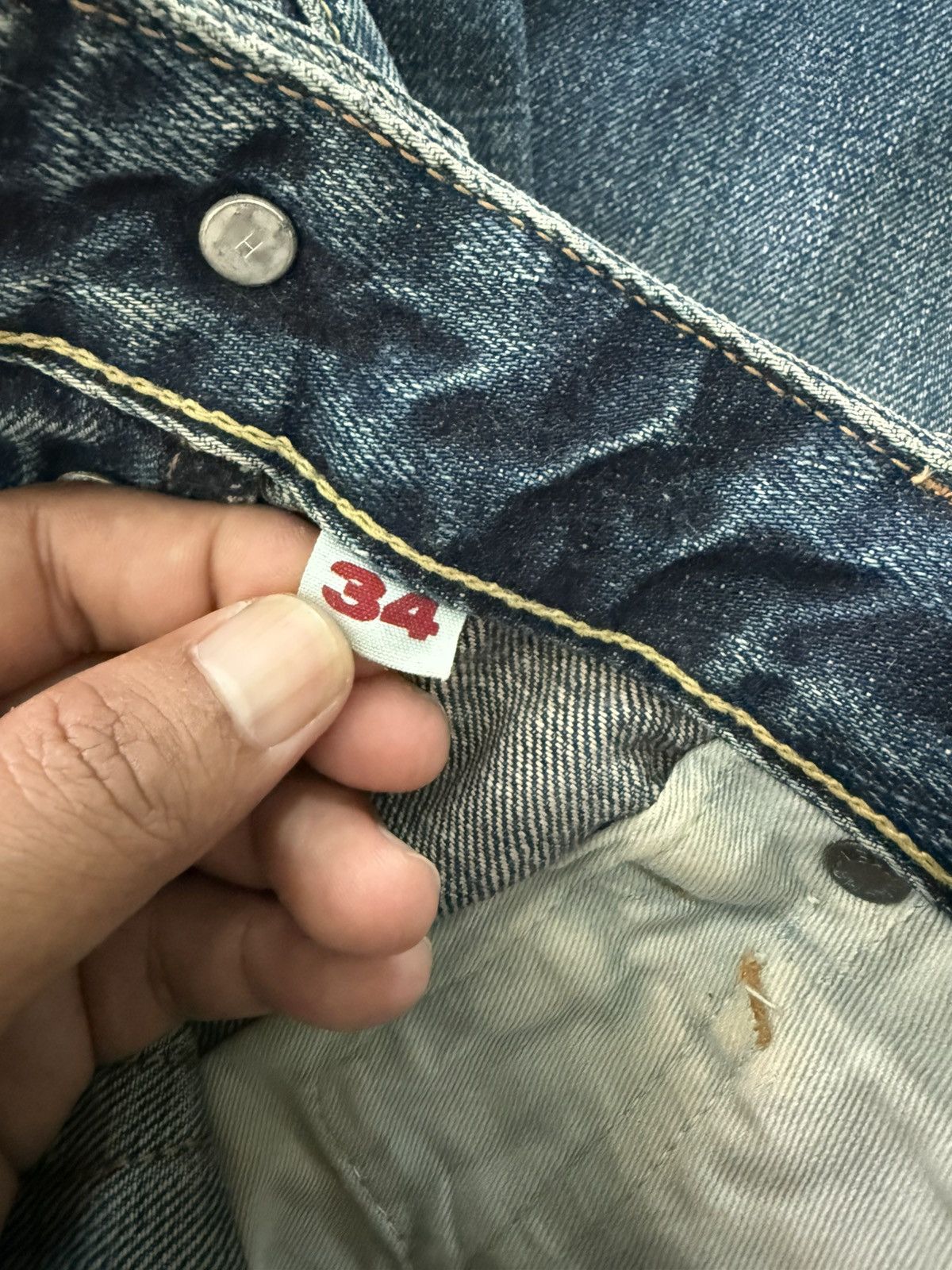 HOLLYWOOD RANCH MARKET Japan Brand HRM Distress Denim Blue-Blue Japan Design Size US 34 / EU 50 - 9 Thumbnail
