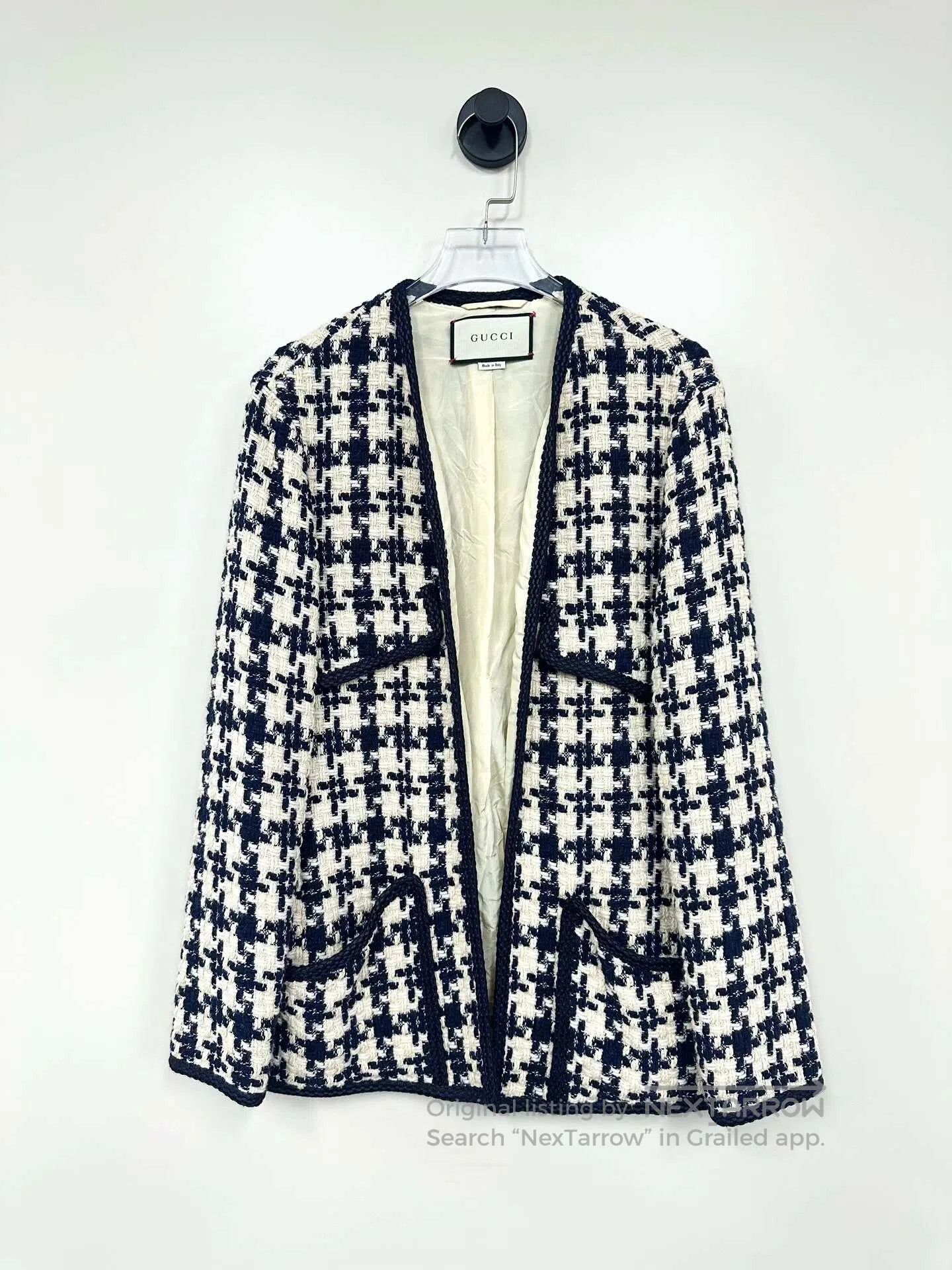 Gucci Guicci Black and White Houndstooth Tweed Open Cardigan Jac Size M / US 6-8 / IT 42-44 - 1 Thumbnail