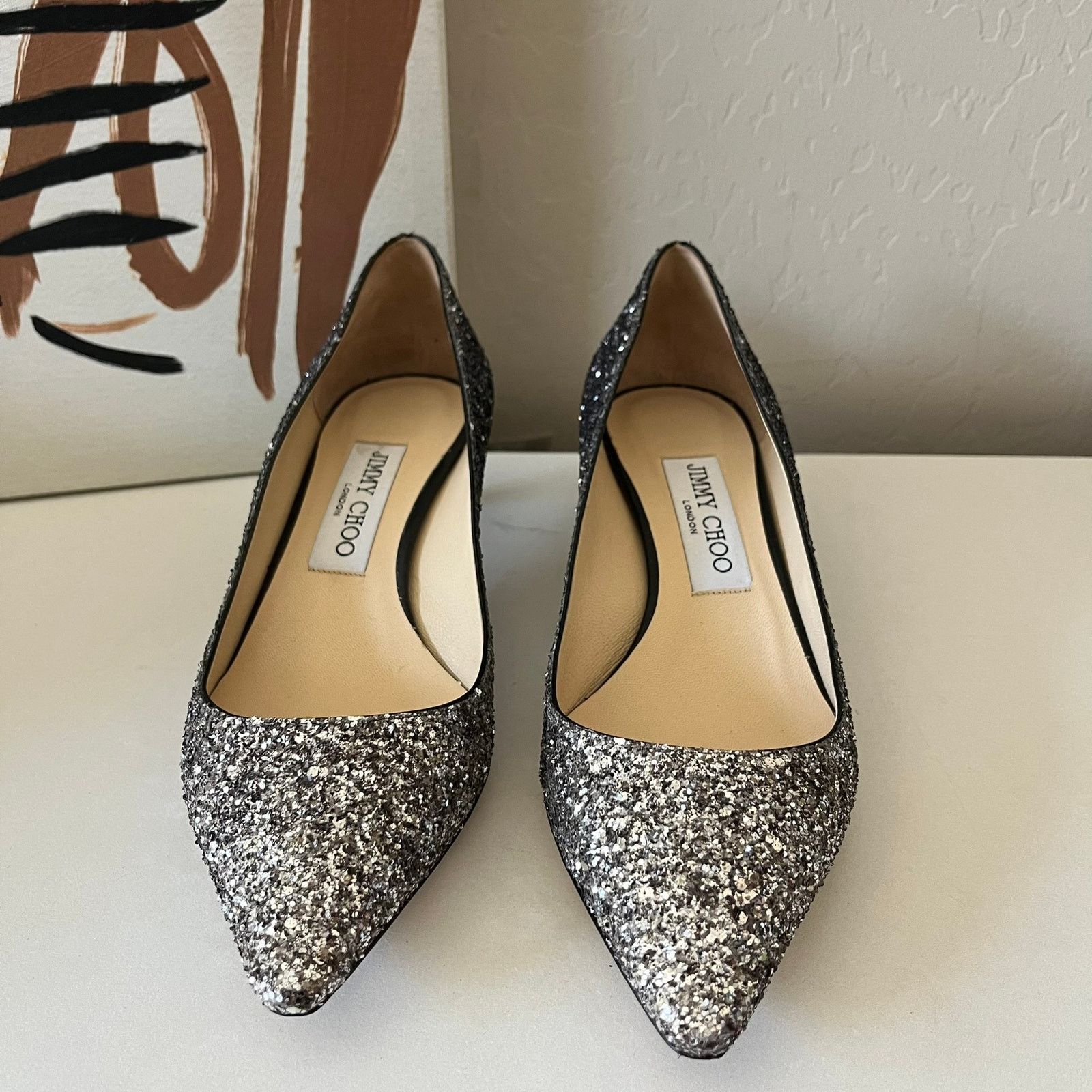 Jimmy Choo Jimmy Choo Romy Silver Pointed Toe Kitten Heel Pumps Size 37 Size US 7 / IT 37 - 2 Thumbnail