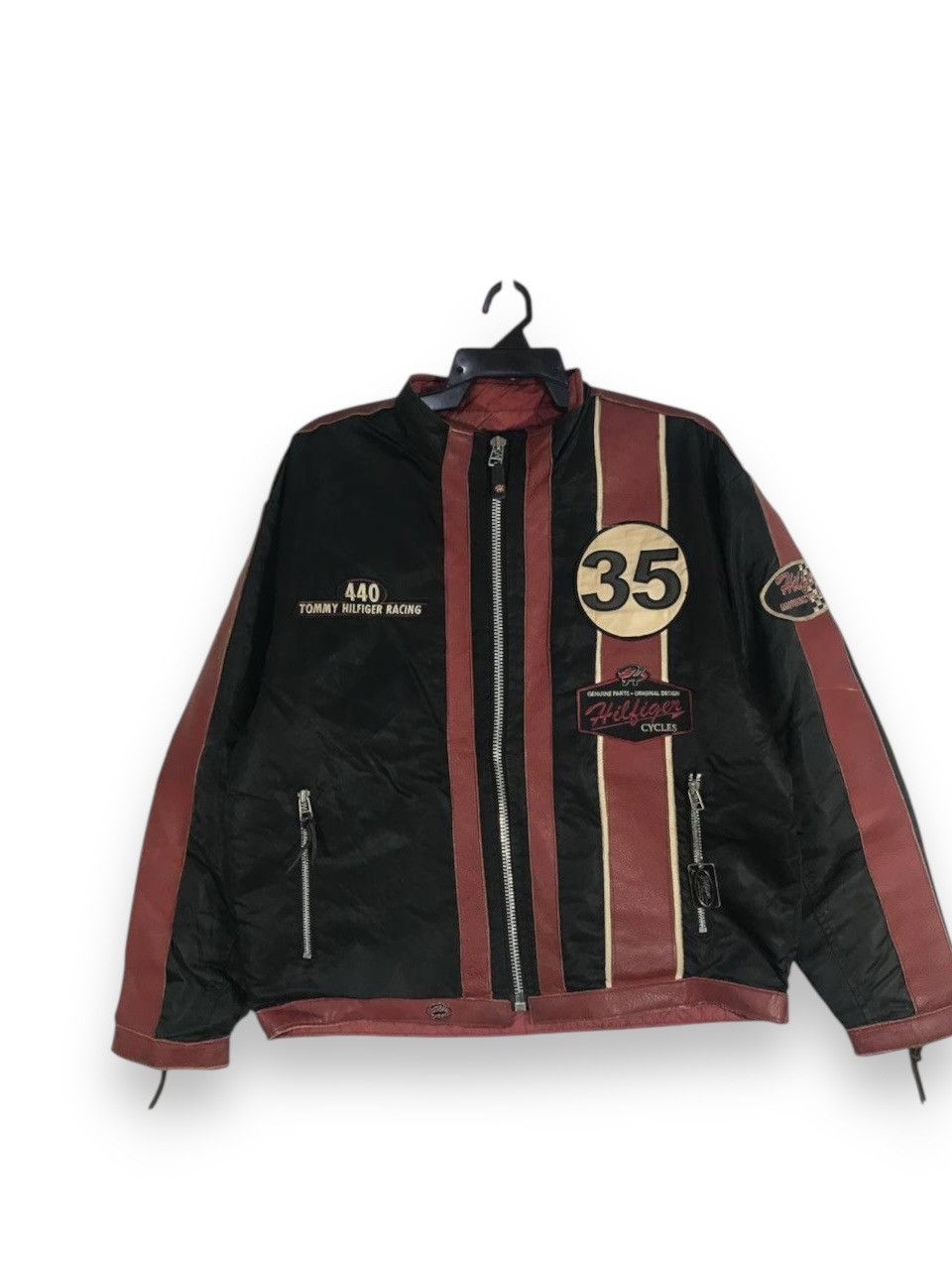 Vintage tommy hilfiger motorcycle leather jacket racing 35