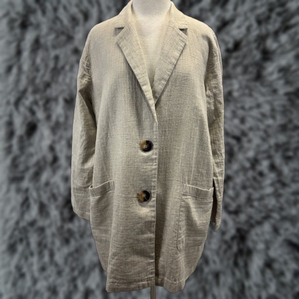 J. Jill VINTAGE J. Jill Blazer Linen Blend Women’s L Tan Oversized Blazer Jacket Coastal Lagenlook Long Sleeve Mid-Length Button Mens? Size L / US 10 / IT 46 - 1 Thumbnail