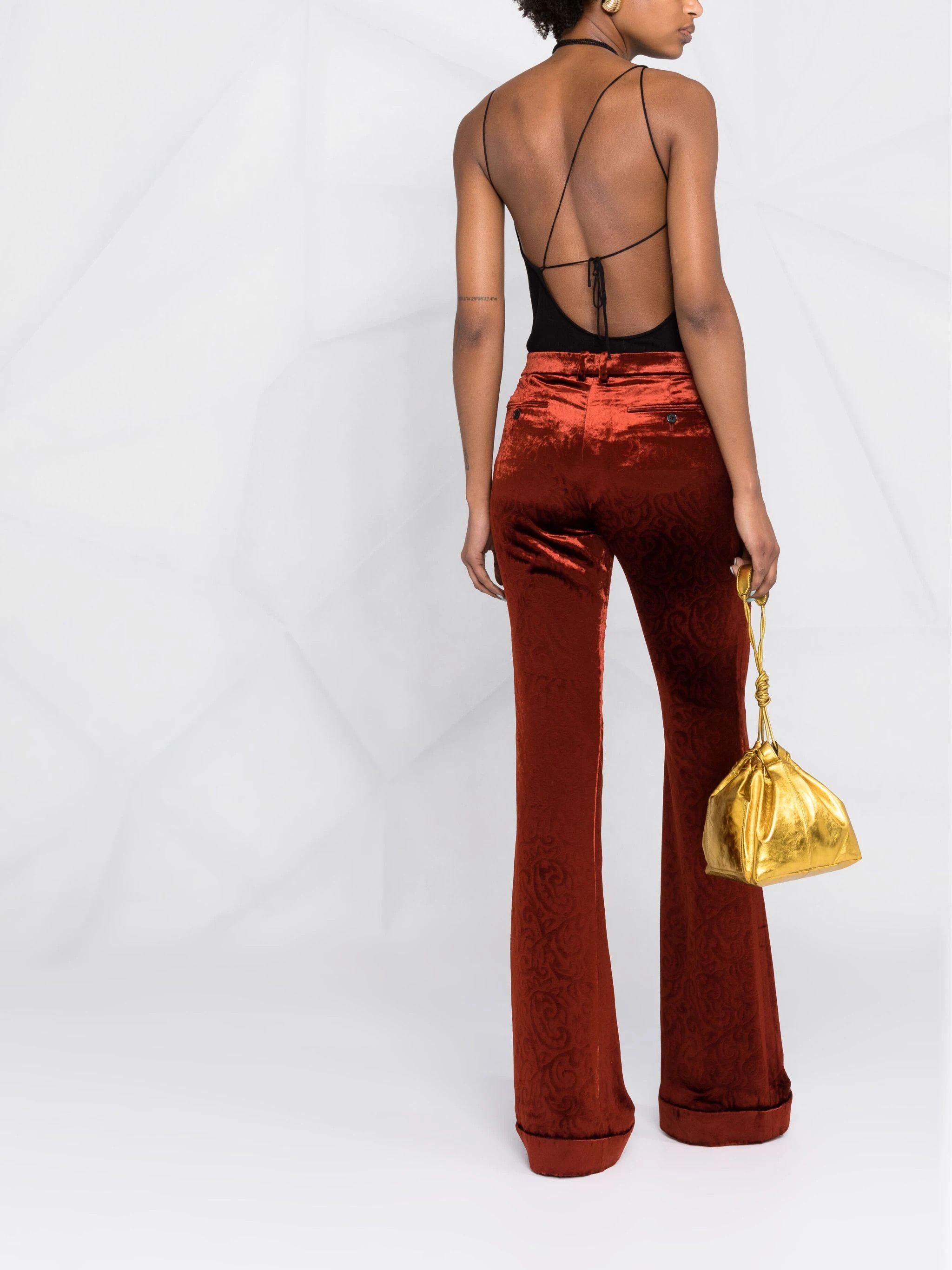 Saint Laurent Paris o1s1wg111024 Flared Pants in Velvet in Brown/Orange Size 28" / US 6 / IT 42 - 6 Thumbnail