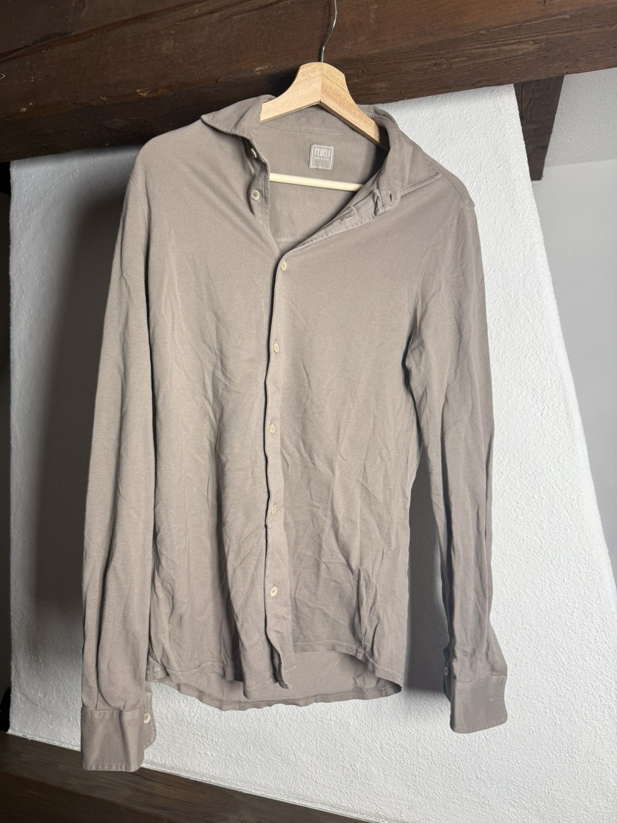 Fedeli Fedeli Luxury Cotton Button Up Shirt Taupe Beige Size 48 Size US M / EU 48-50 / 2 - 1 Thumbnail