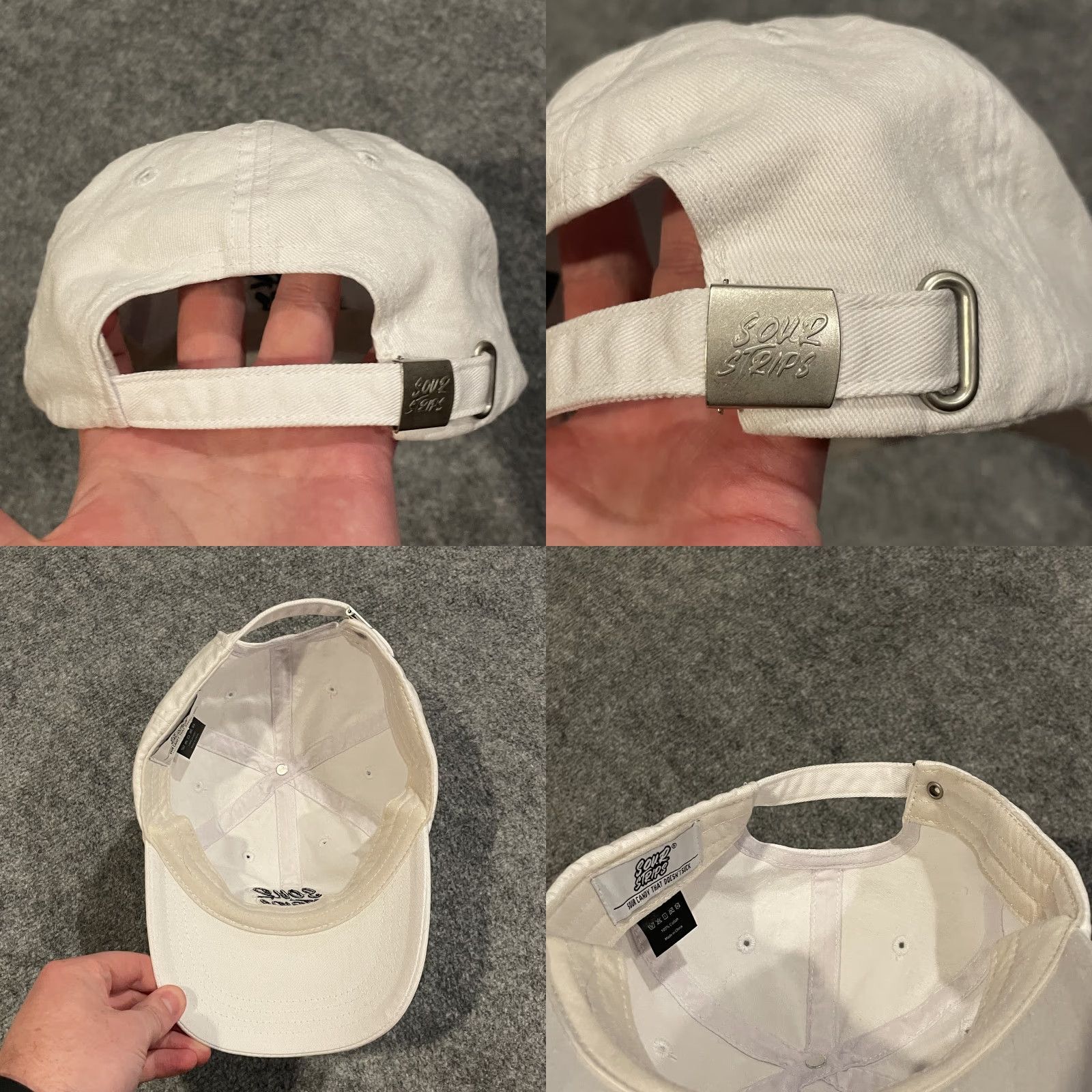 Vintage Sour Strips Hat Baseball One Size White Cotton Twill Adjustable Strap Back Men Size ONE SIZE - 8 Thumbnail