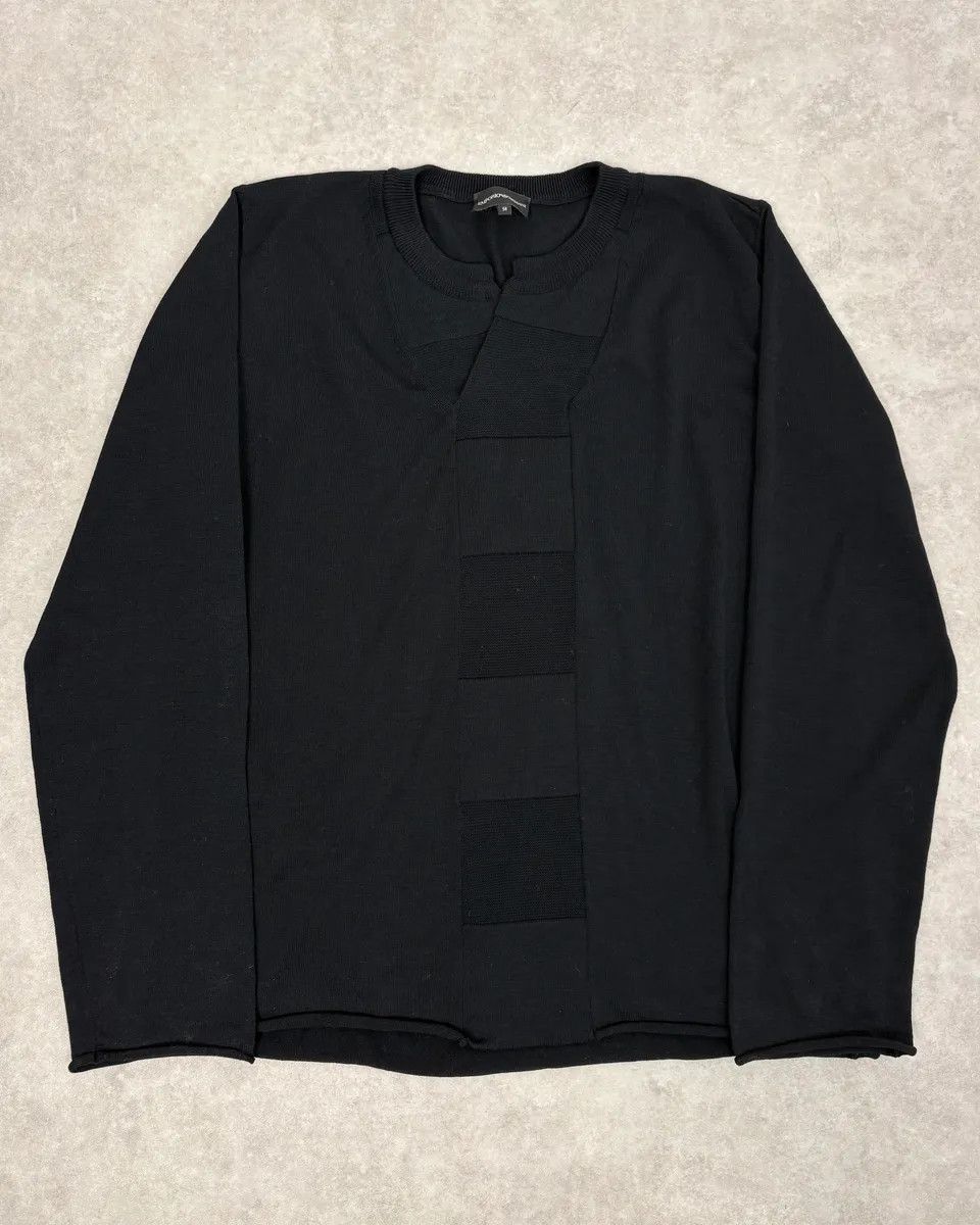 Emporio Armani 2000s Emporio Armani Black Patchwork V-Neck Wool Sweater Size US L / EU 52-54 / 3 - 3 Thumbnail