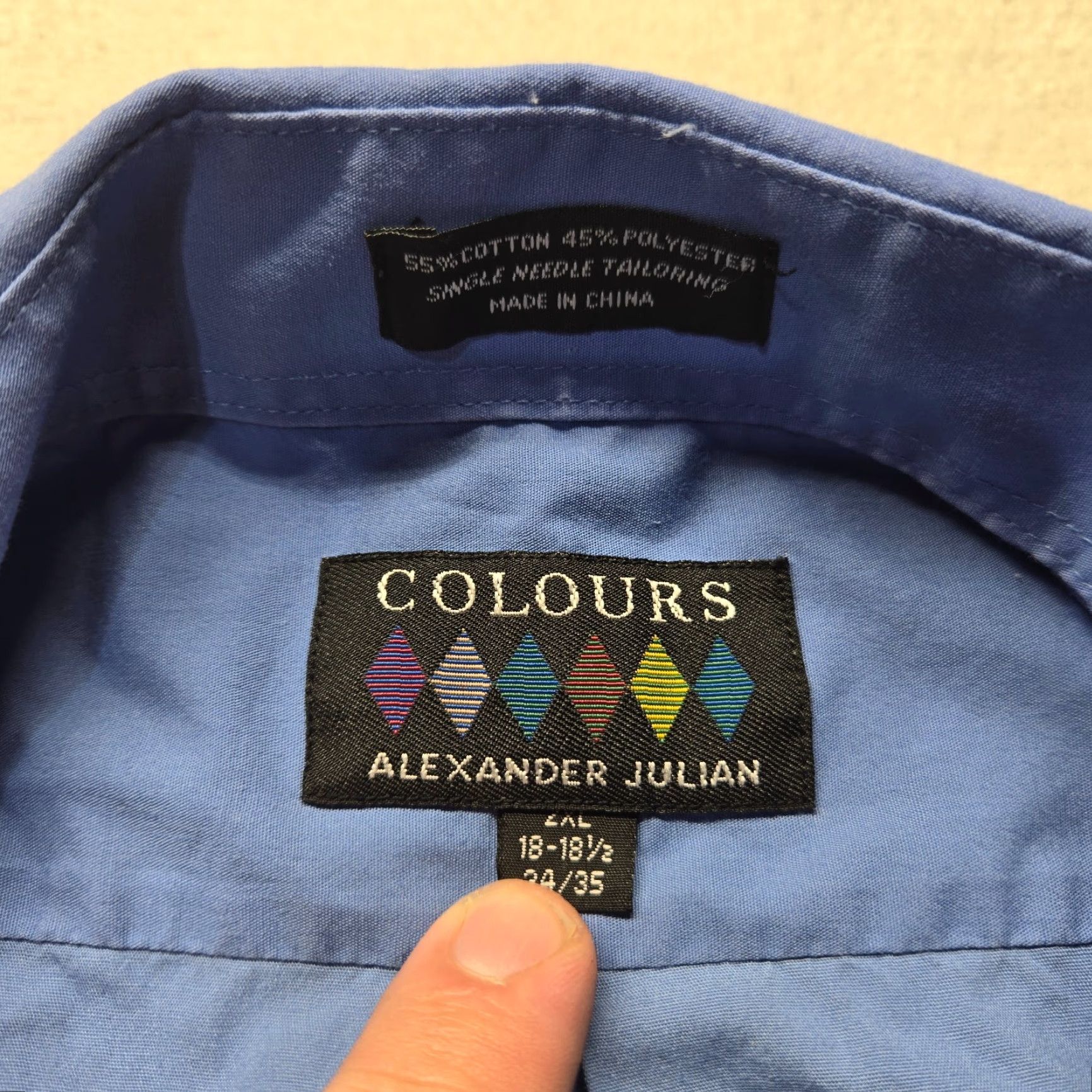 Alexander Julian Alexander Julian Colours Solid Blue Button Shirt Men 2XL Blue Button-Up Collared Woven Cotton Blend Regular Size 2XL Mens Size US XXL / EU 58 / 5 - 2 Thumbnail