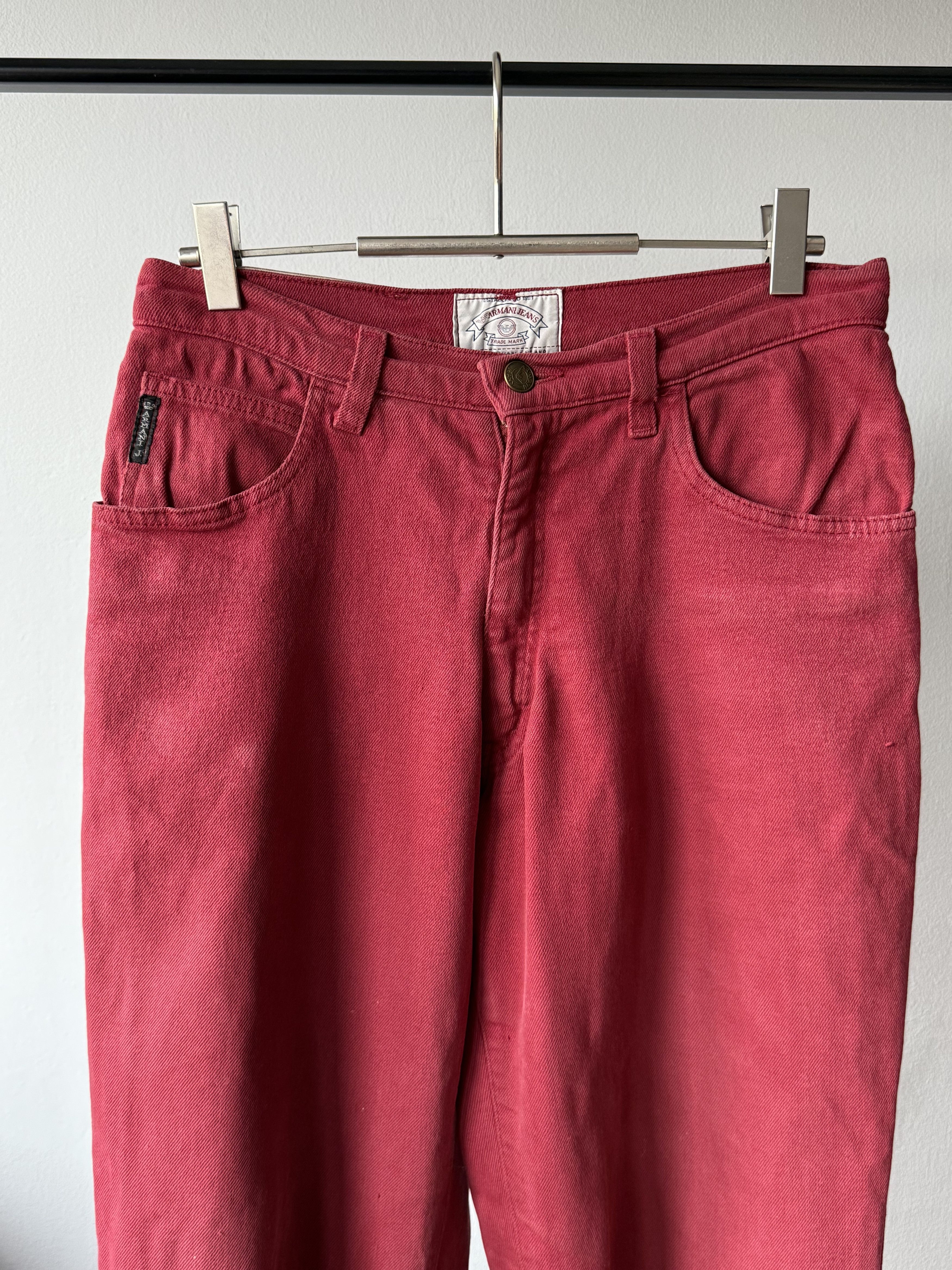 Armani × Giorgio Armani × Vintage Vintage 90's Armani Jeans Washed Red Logo Baggy Denim Pants Size US 30 / EU 46 - 4 Thumbnail