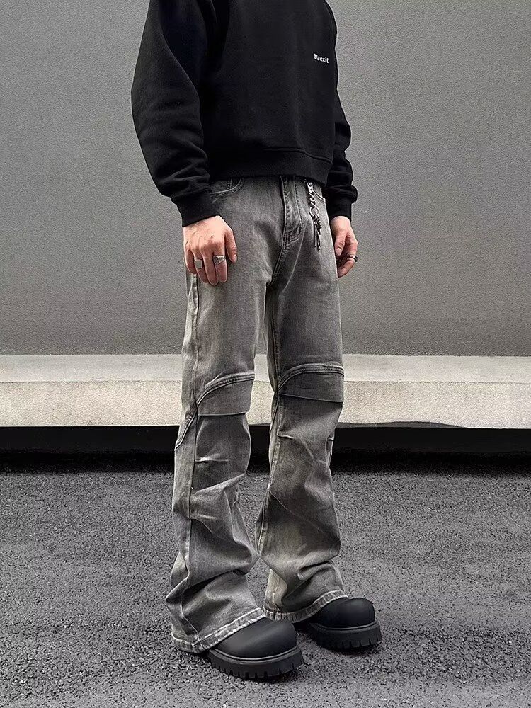 Japanese Brand × Jean Y2K Streetwear Vintage Grey Pleated Flare Jeans Size US 31 - 3 Thumbnail