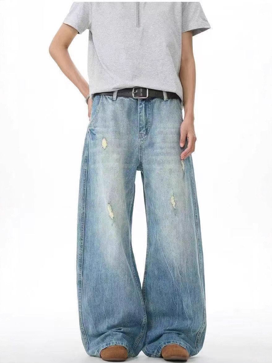 Japanese Brand American men's loose wide-leg vintage ripped washed jeans Size US 32 / EU 48 - 2 Thumbnail