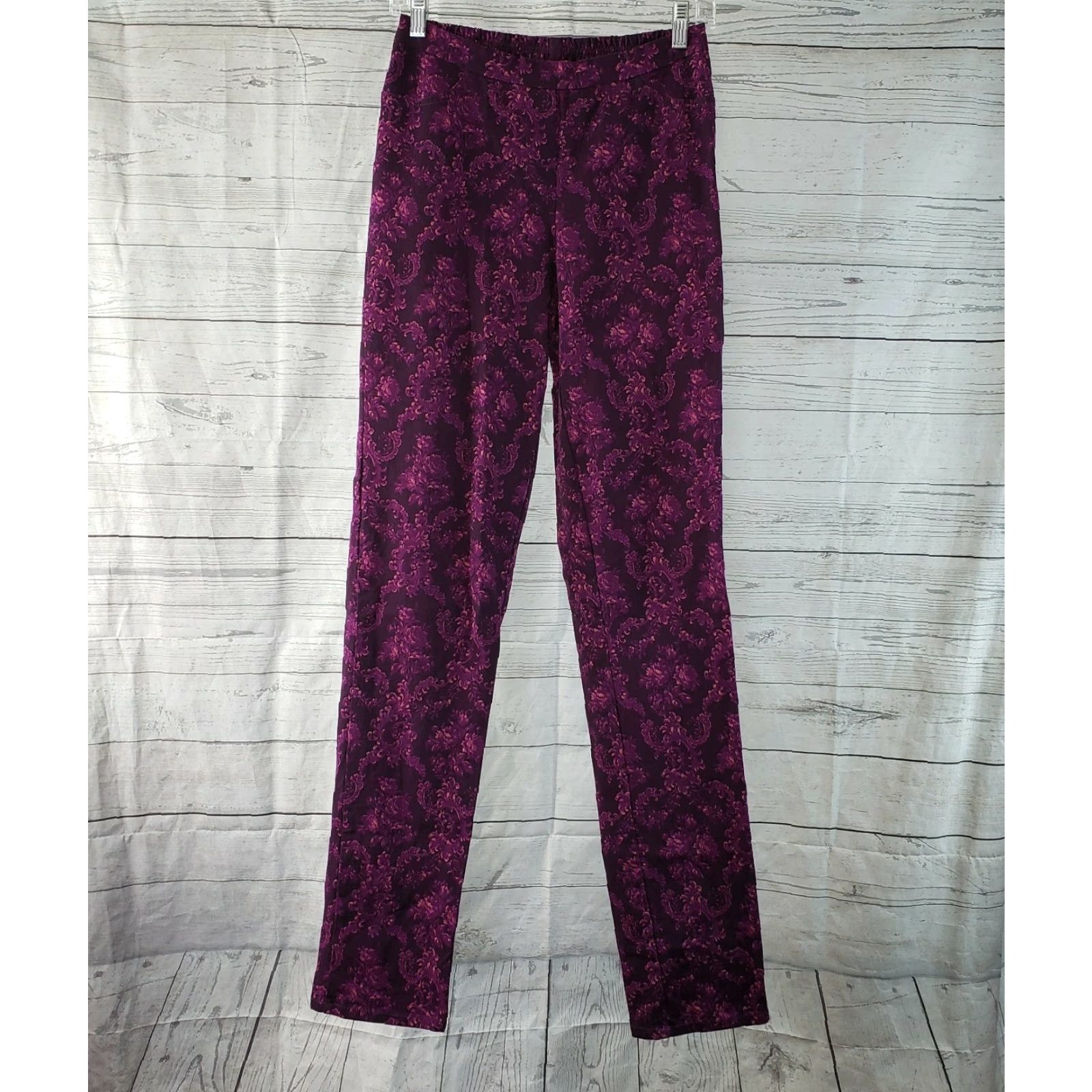 Isaac Mizrahi Isaac Mizrahi Live Womens Pants Pull On 4 Tall Purple Floral Cotton Blend Tailored 33.5 Inseam Womens Size 27" / US 4 / IT 40 - 2 Thumbnail