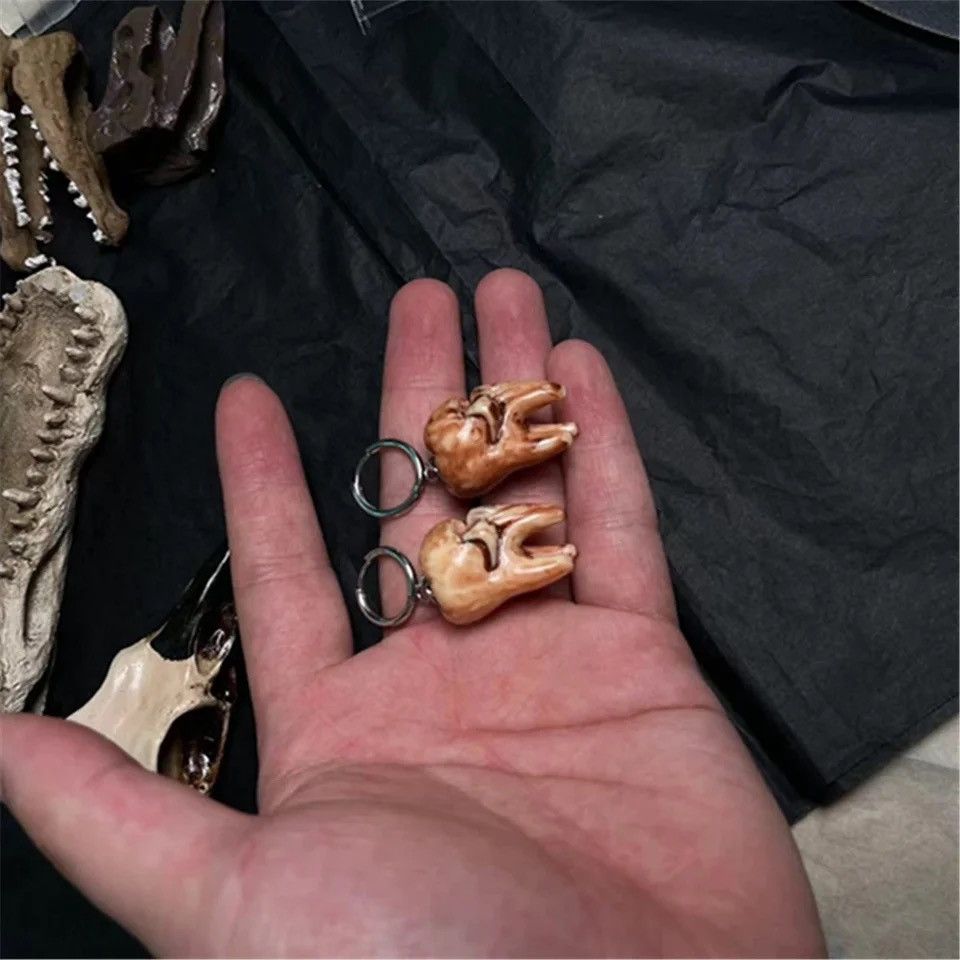 Jewelry Skull Tooth Resin Hoop Earrings 🦷 Size ONE SIZE - 5 Thumbnail