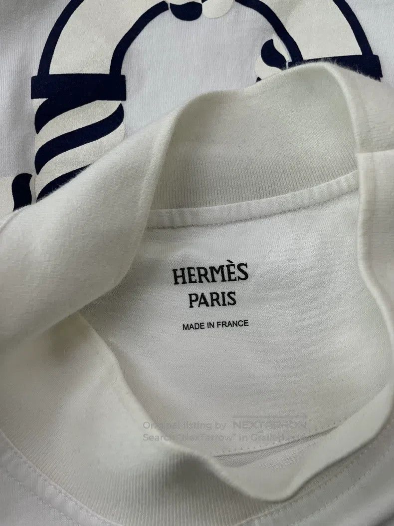 Hermes Hermes White Printed Short Sleeve T-Shirt Top Size XS / US 0-2 / IT 36-38 - 4 Thumbnail