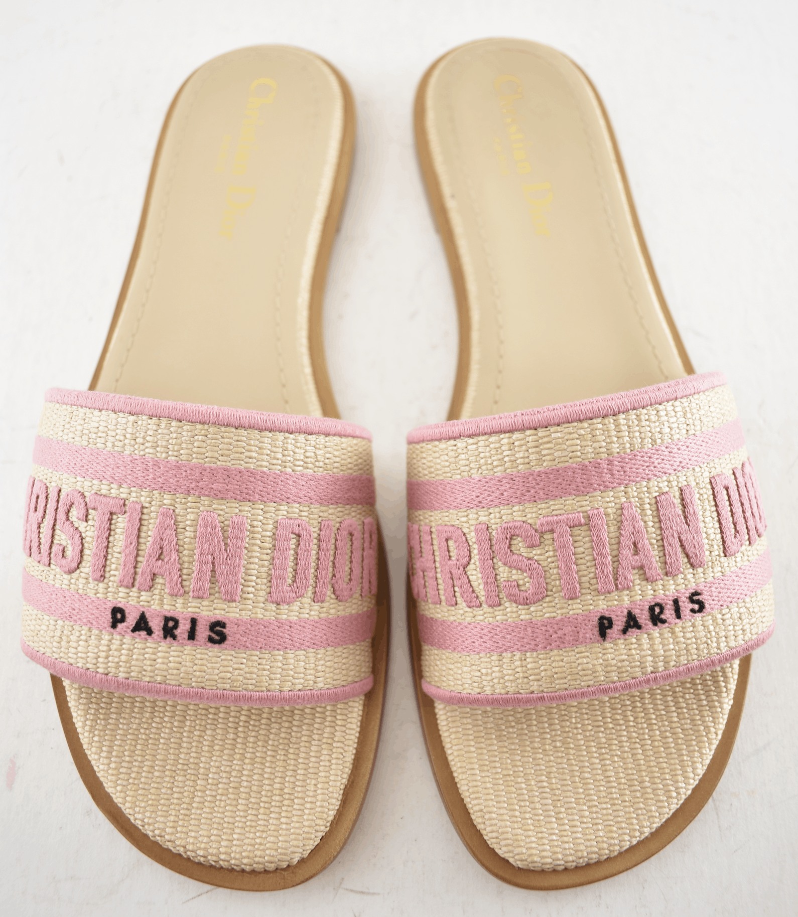Dior Dior Dway Rose Begonia Raffia Logo Slide Flat Sandal 38.5 Size US 8.5 / IT 38.5 - 6 Thumbnail