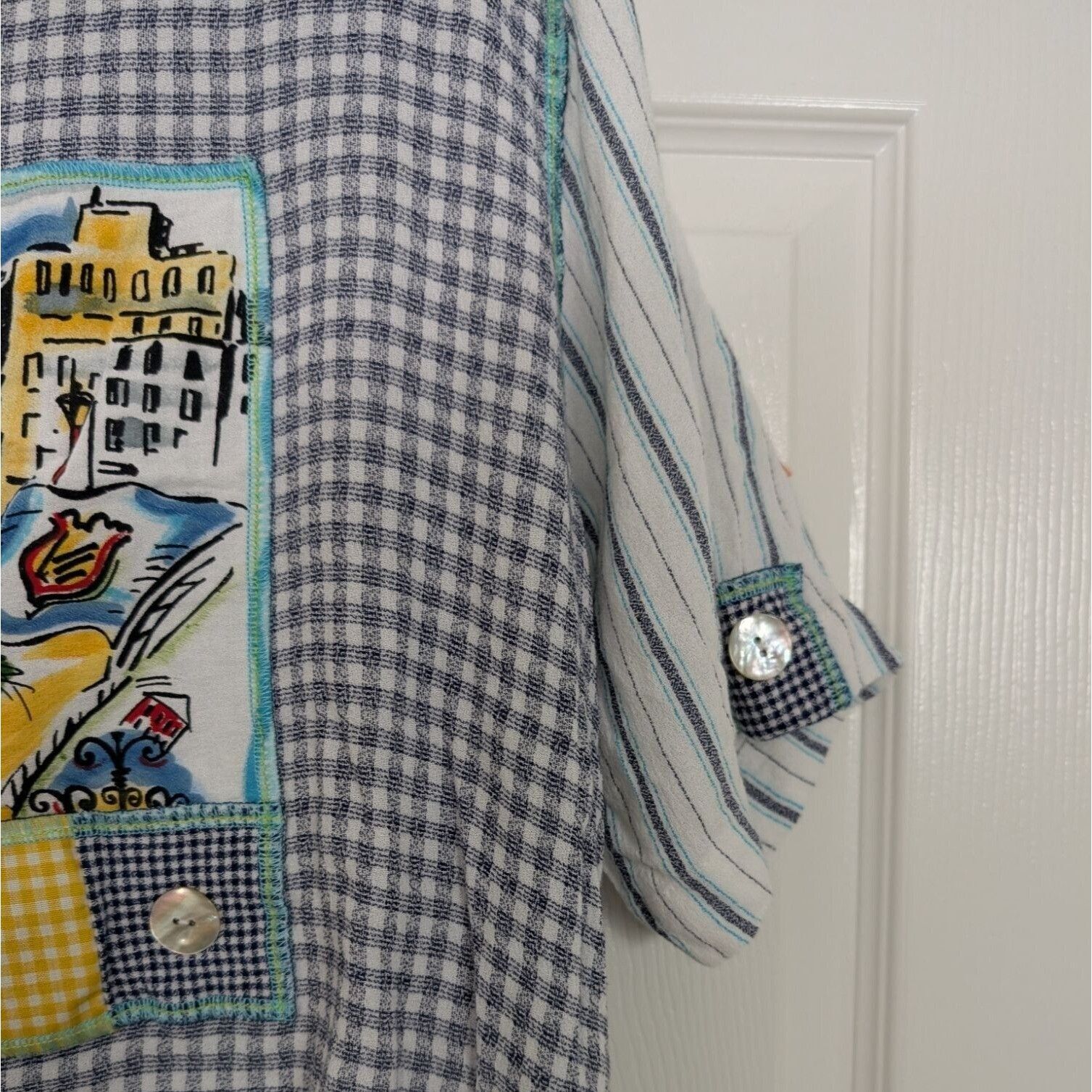 Designer Faith Gingham Check Crop Shirt Womens Size XL Blue Cottage Size XL / US 12-14 / IT 48-50 - 4 Thumbnail