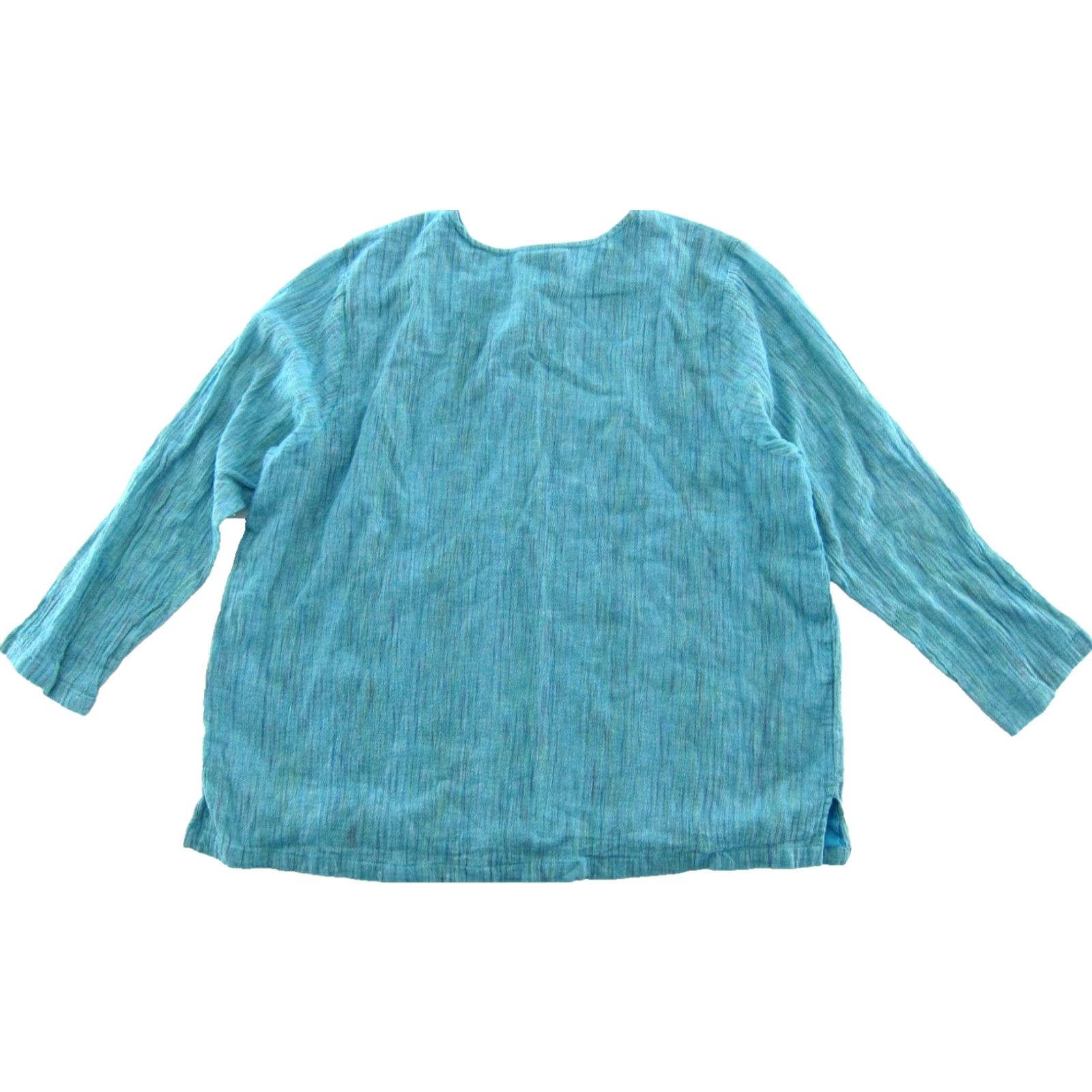 Vintage Serengeti 100% Cotton Teal Blue Pink Yellow Speck Long Sleeve Tunic Blouse 1X Size XL / US 12-14 / IT 48-50 - 2 Thumbnail