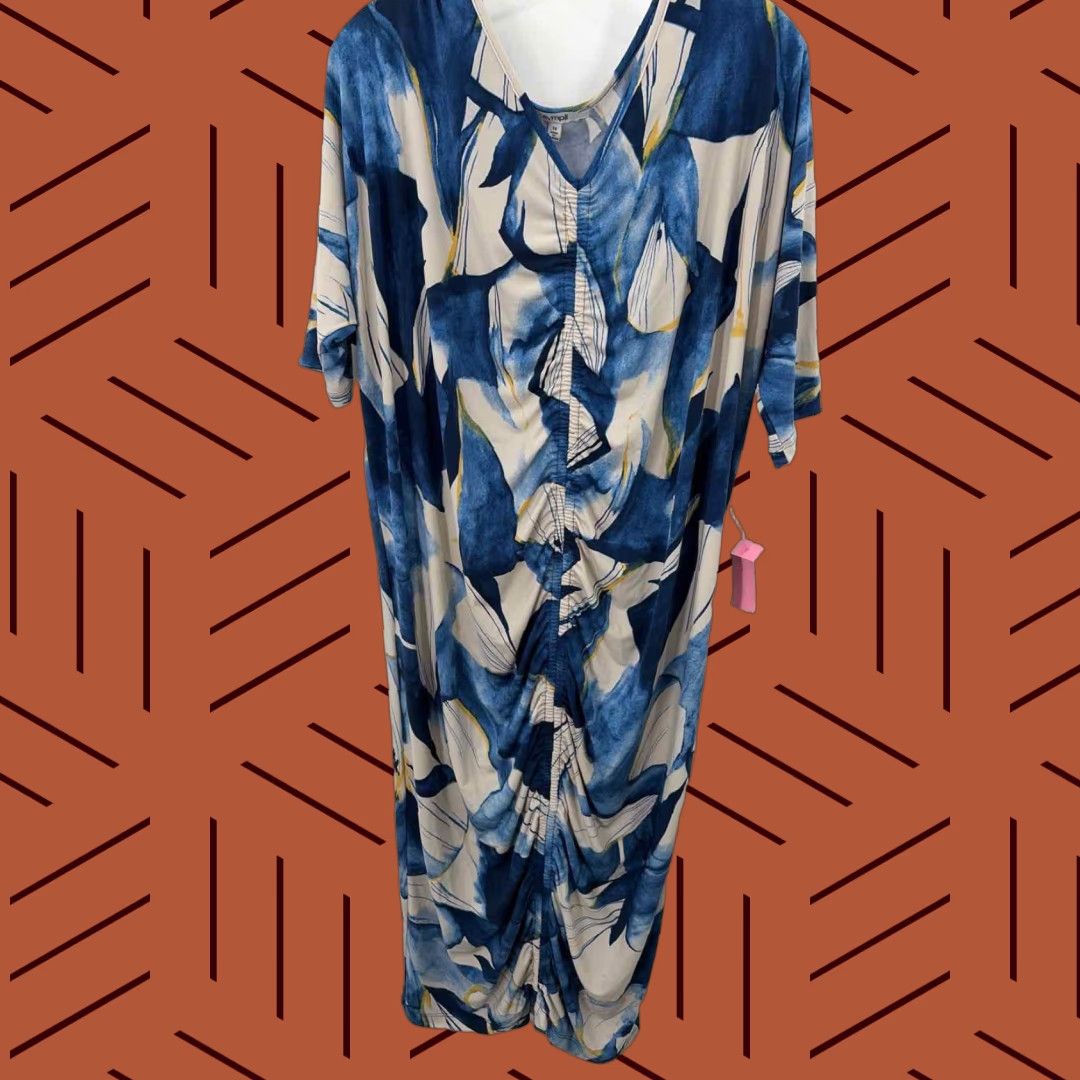 VINTAGE Pre-Owned Sympli Blue Size 10 Midi Short Sleeve Dress