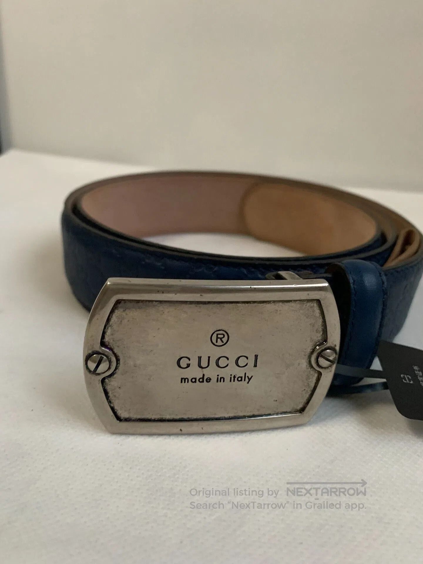 Gucci Gucci Dark Blue Leather Belt. Size ONE SIZE - 1 Thumbnail