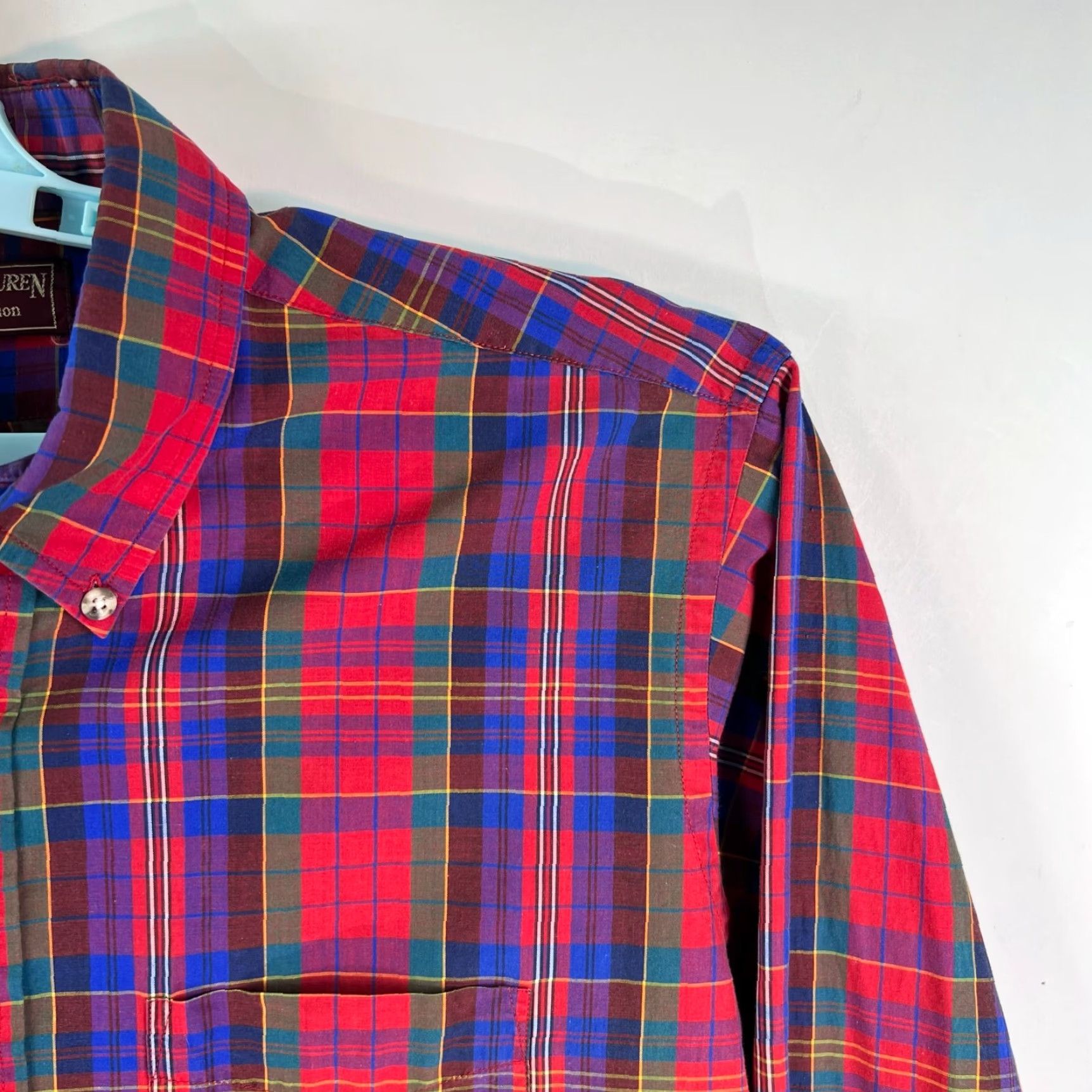 Chaps Chaps Ralph Lauren Plaid Button-Down Shirt Men’s Regular Fit Size L Red Blue Casual Size US L / EU 52-54 / 3 - 2 Thumbnail