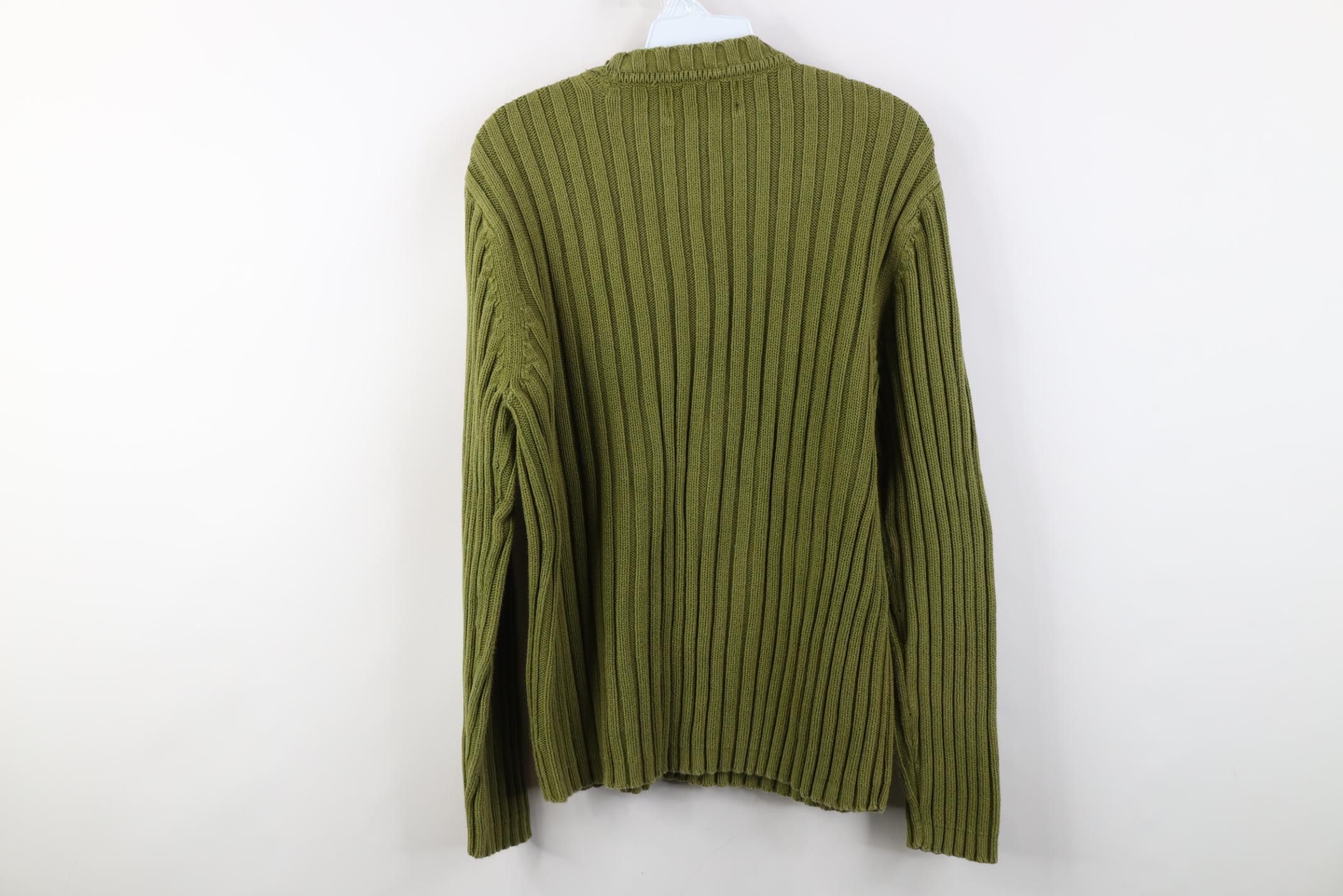 Express Vintage Y2K Express Chunky Ribbed Knit Sweater Green Cotton Size M / US 6-8 / IT 42-44 - 8 Thumbnail