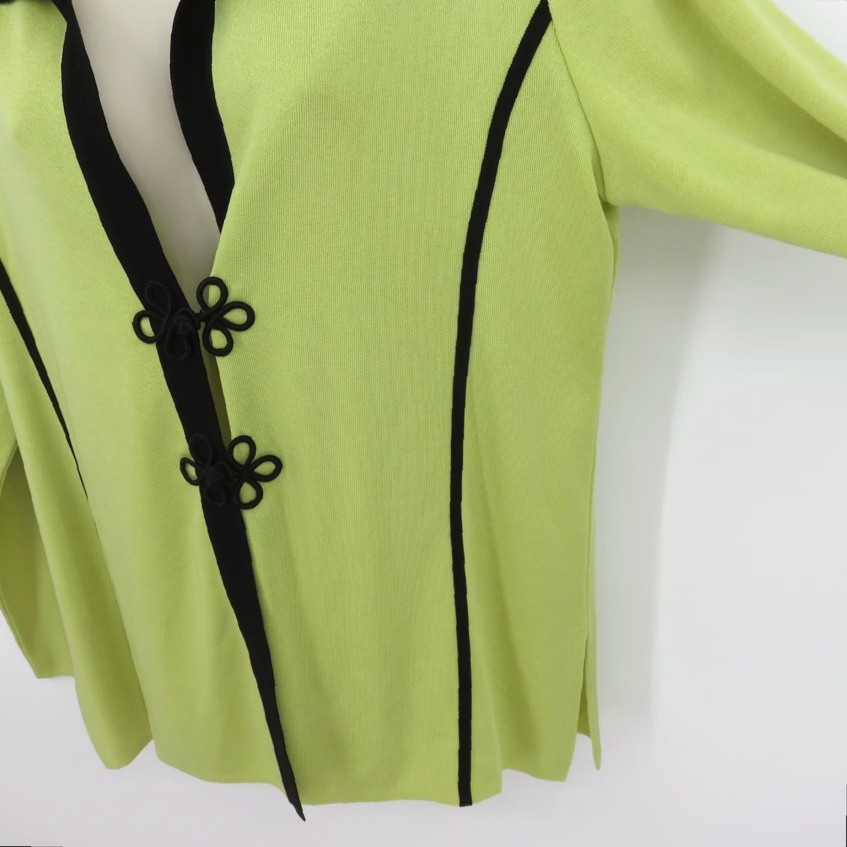 Vintage Misook Cardigan Sweater Women M Green Black Collared Two Button Vintage No Size M / US 6-8 / IT 42-44 - 5 Thumbnail