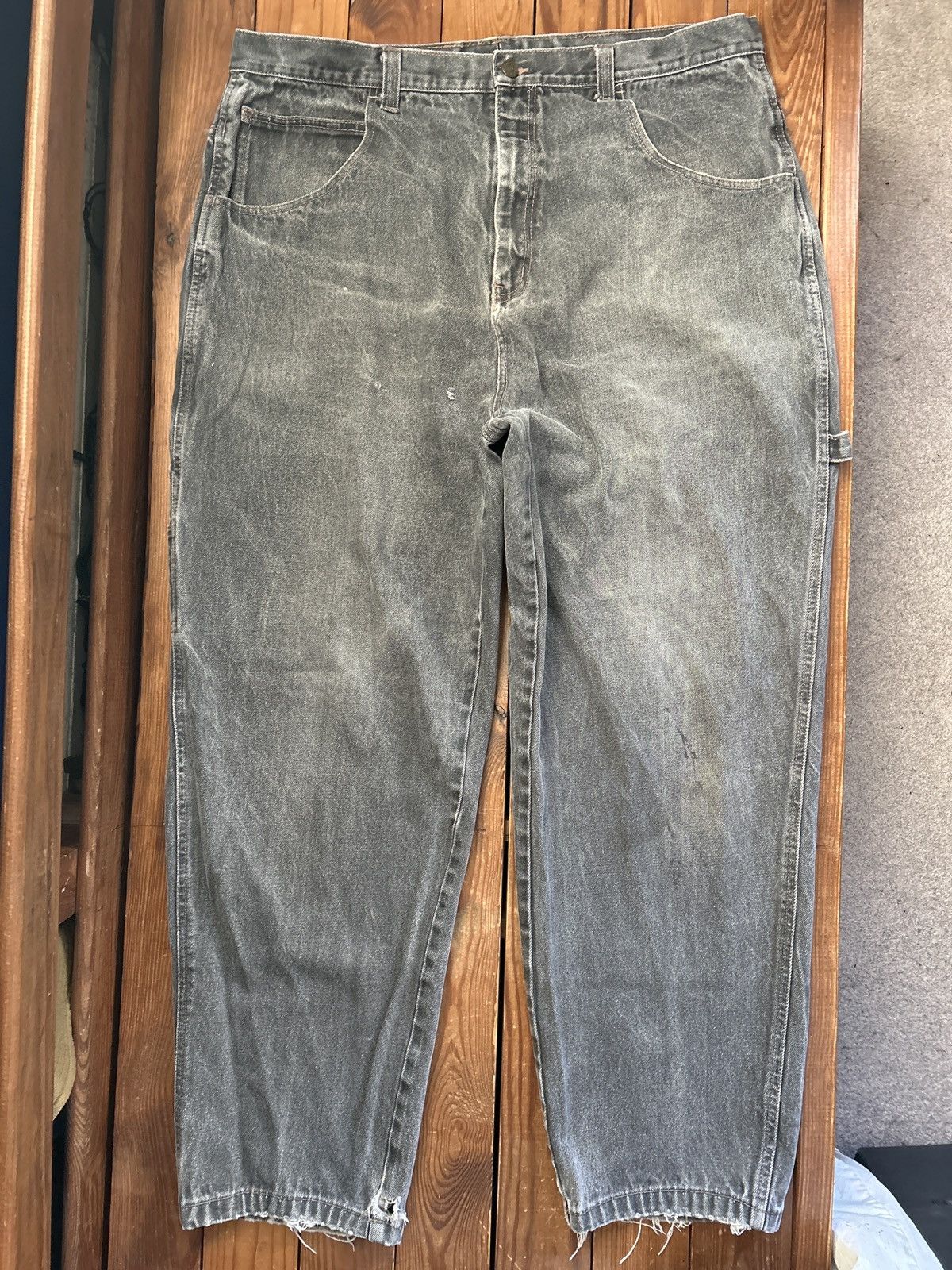 Vintage Vintage 90s Faded Black Distressed Wide Leg Baggy Jeans Size US 38 / EU 54 - 2 Thumbnail