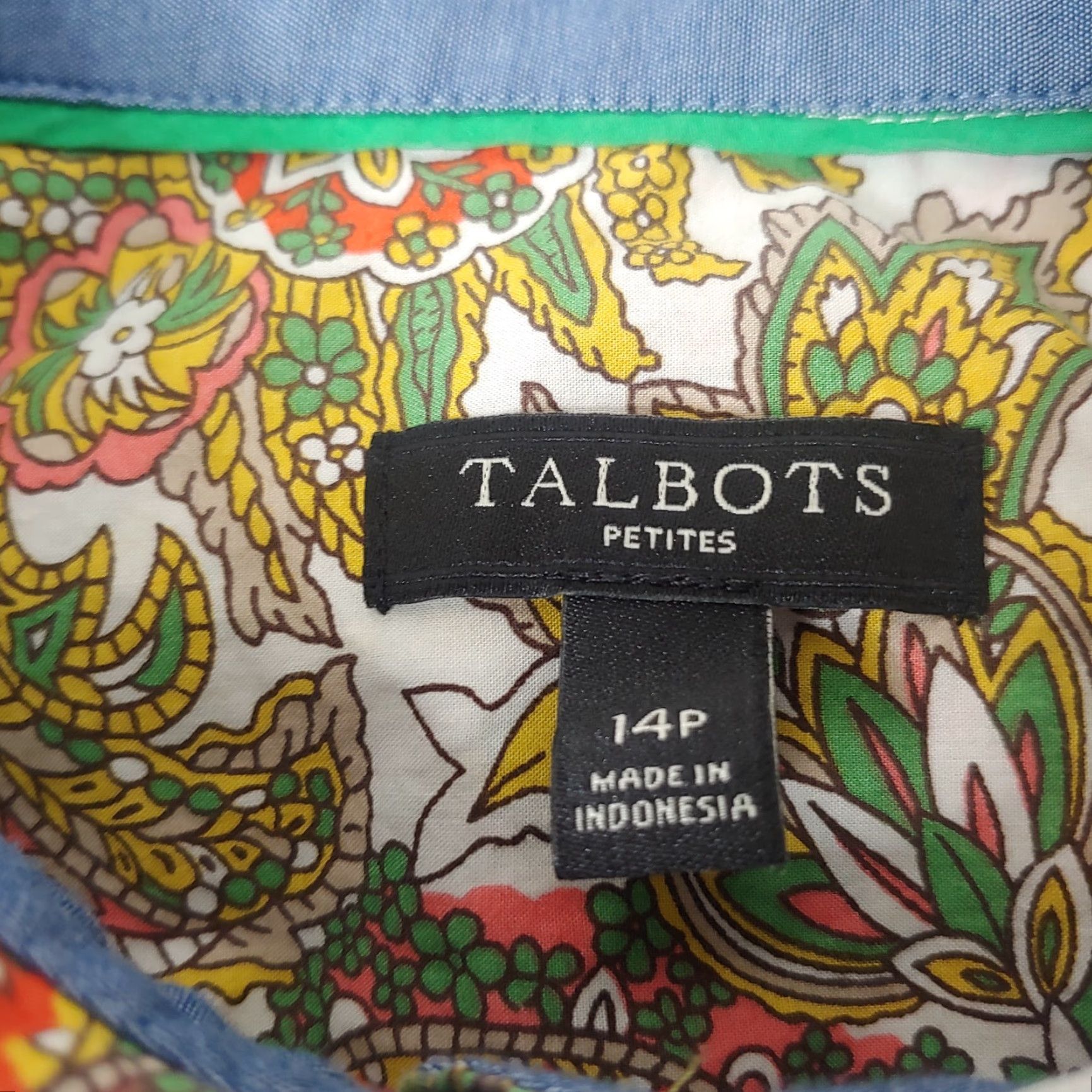Talbots Talbots Women's Petite Blouse 14P Long Sleeve Paisley Cotton Casual Office | Multicolor Size XL / US 12-14 / IT 48-50 - 4 Thumbnail