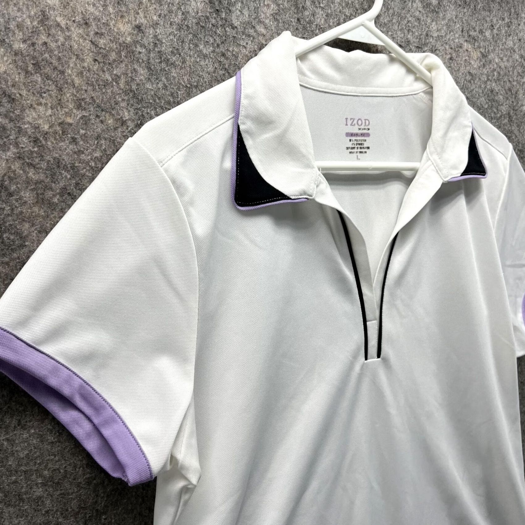 Izod VINTAGE Izod Polo Shirt Women L Purple White Athletic Polyester Spandex Shirt Womens Polo Casual Party/Cocktail Travel 90s? Size L / US 10 / IT 46 - 4 Thumbnail