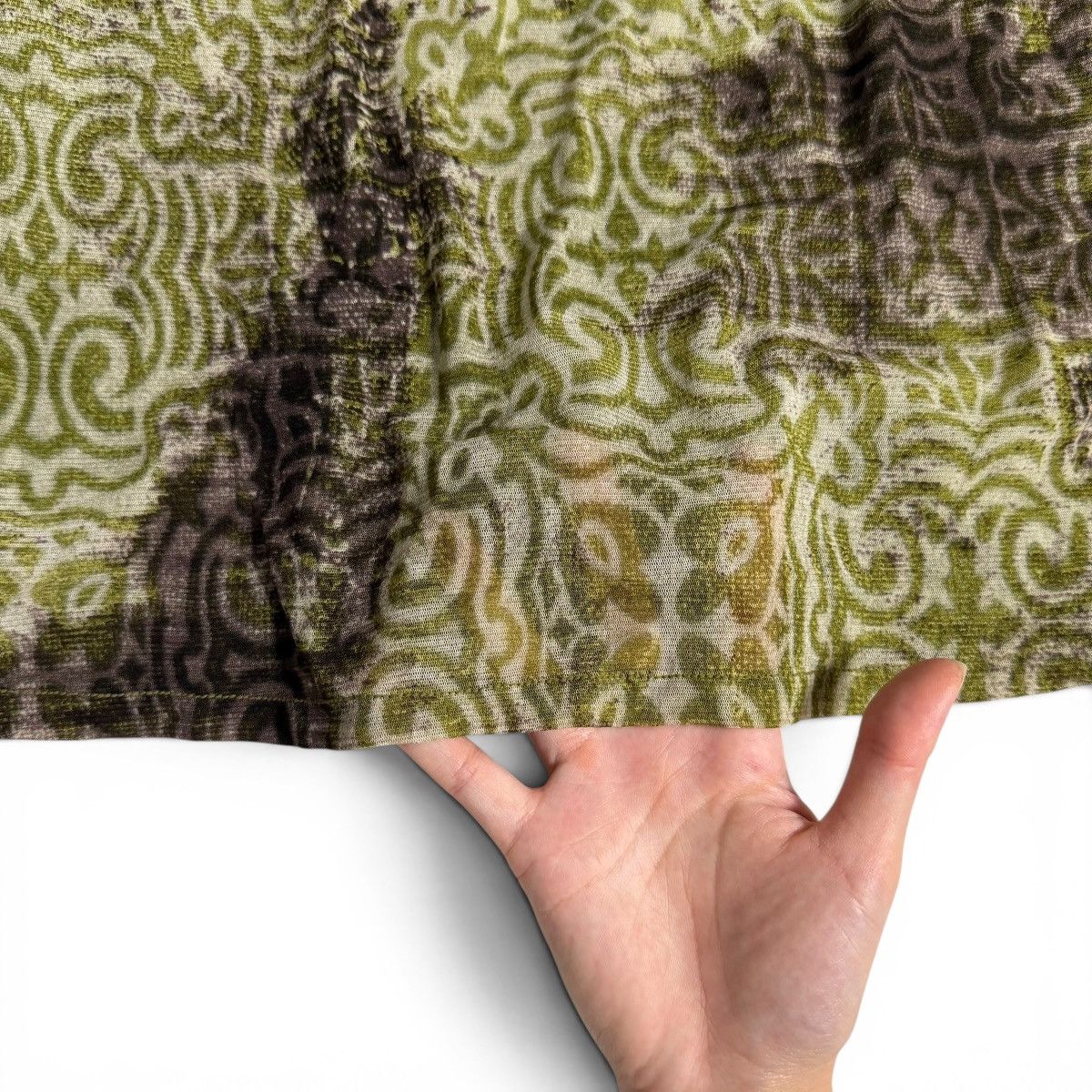 Other Earthy Green & Brown Pattern Beaded Ruffle Neck Mesh Blouse Size M / US 6-8 / IT 42-44 - 2 Thumbnail