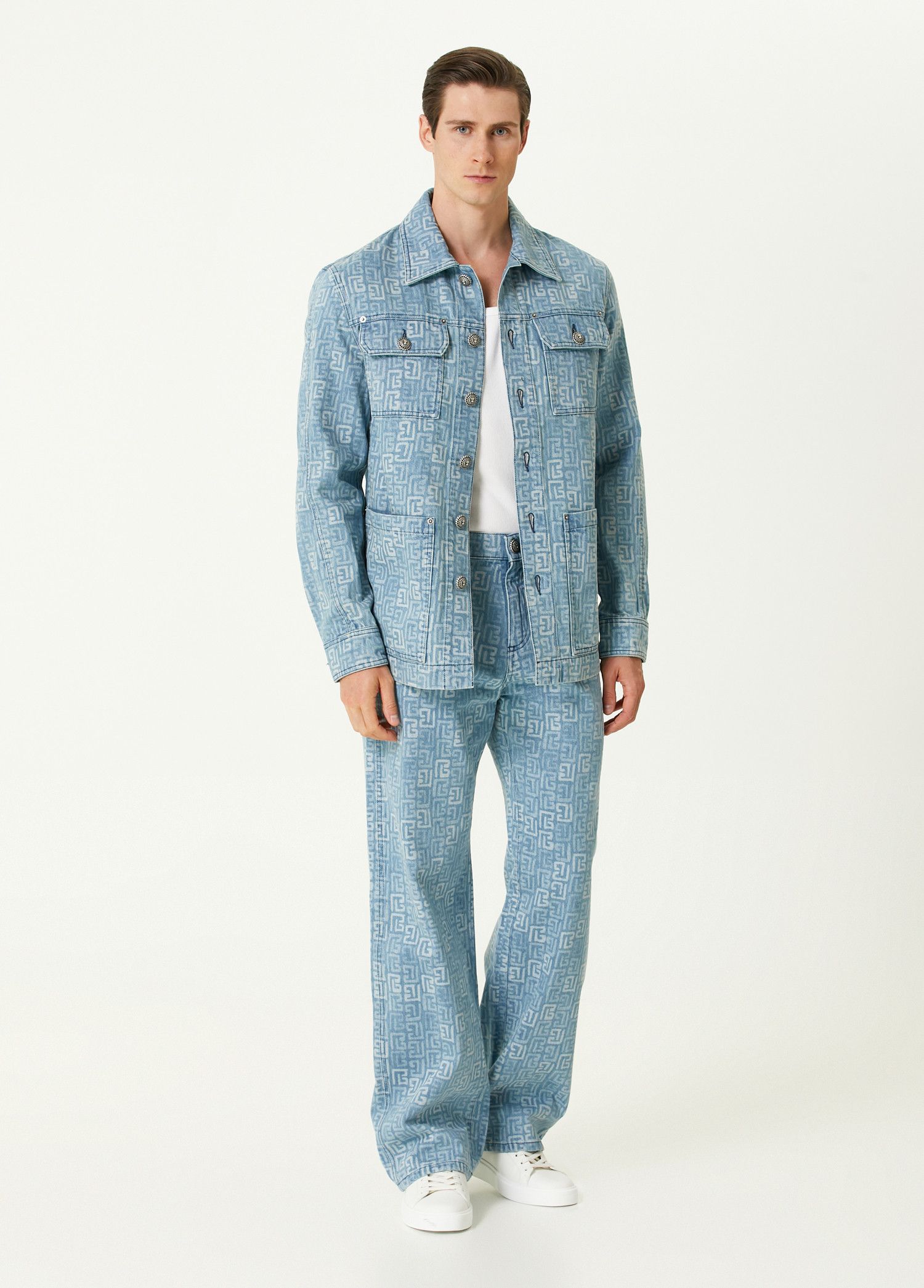 Balmain BALMAIN blue denim faded monogram buttoned jacket Medium Size US M / EU 48-50 / 2 - 2 Thumbnail