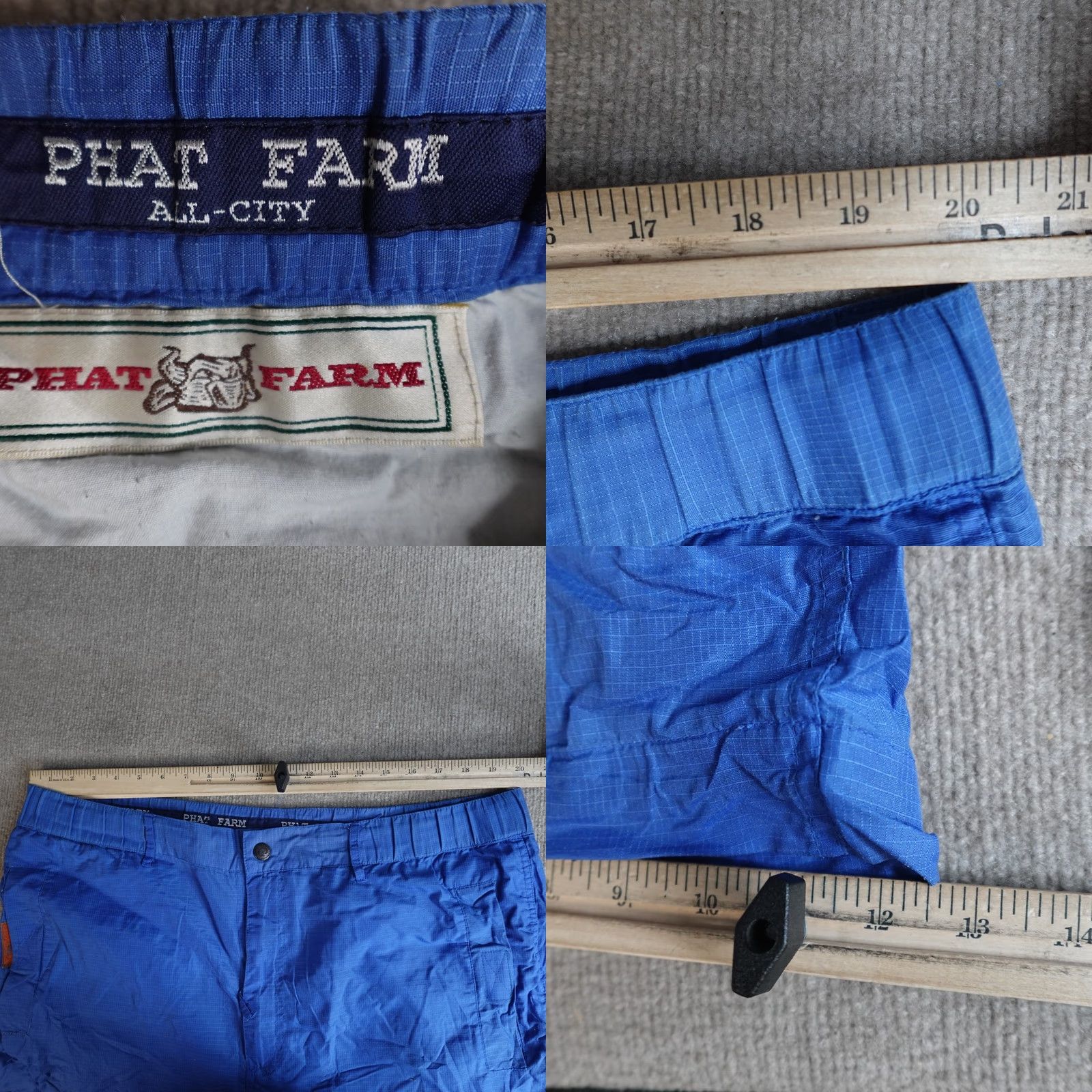 Phat Farm Phat Farm Mens Shorts 2XL Blue Solid Embroidered Ripstop Nylon Vintage Chino Pockets Summer Spring Mens Size US 39 - 9 Thumbnail