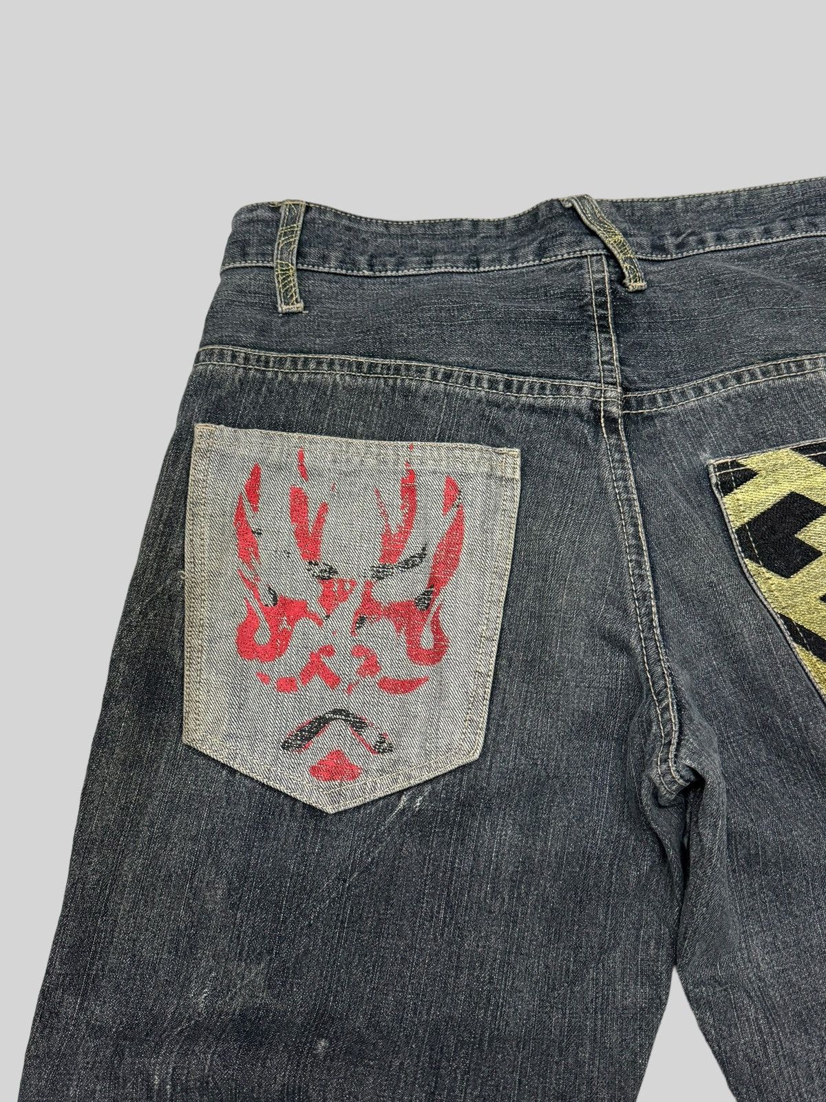 Japanese Brand Gumu Floral Double Pocket Jeans Distressed Jeans Size US 31 - 12 Thumbnail