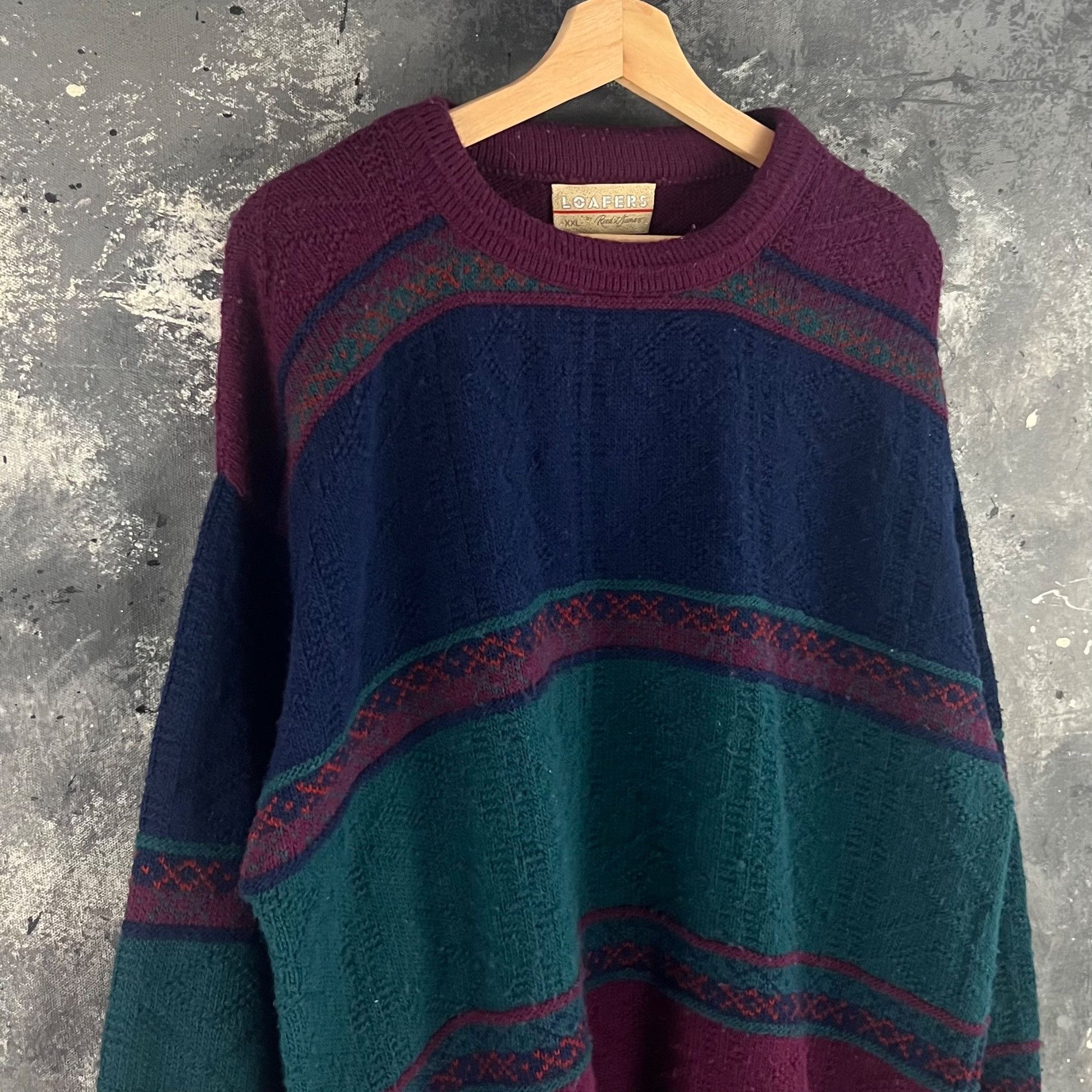 Vintage Vintage 90’s Loafers stripe sweater Size US XL / EU 56 / 4 - 2 Thumbnail