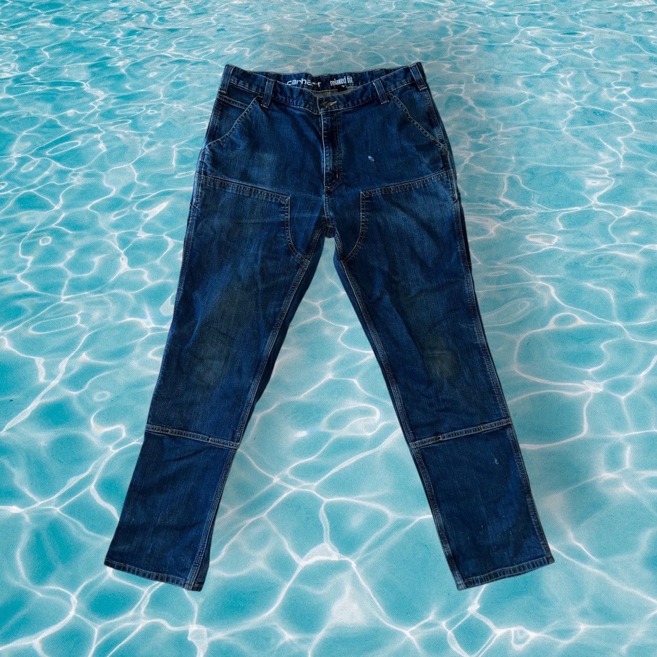 Carhartt × Carhartt Wip × Wrangler Insane Faded Carhartt Blue Double Knees Size US 33 - 1 Thumbnail