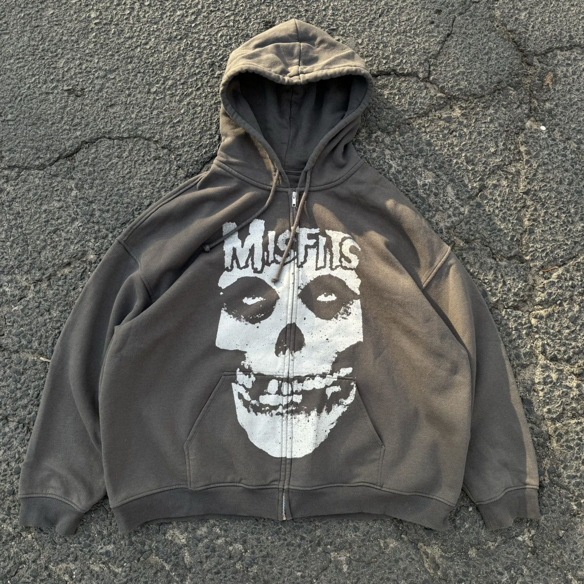 Misfits Zip Hoodie Gray Washed Faded Vintage 90s Rock Metal